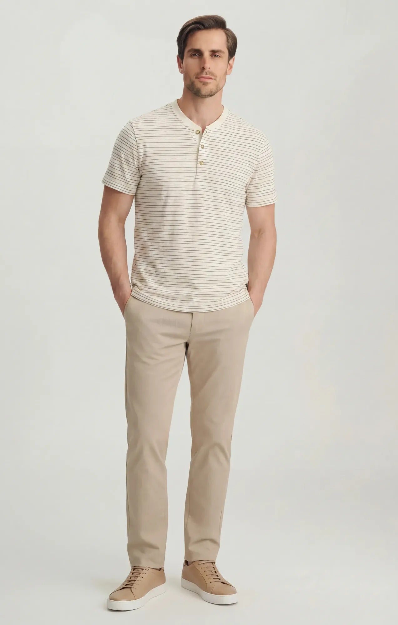 34 Heritage Striped Henley In Beige