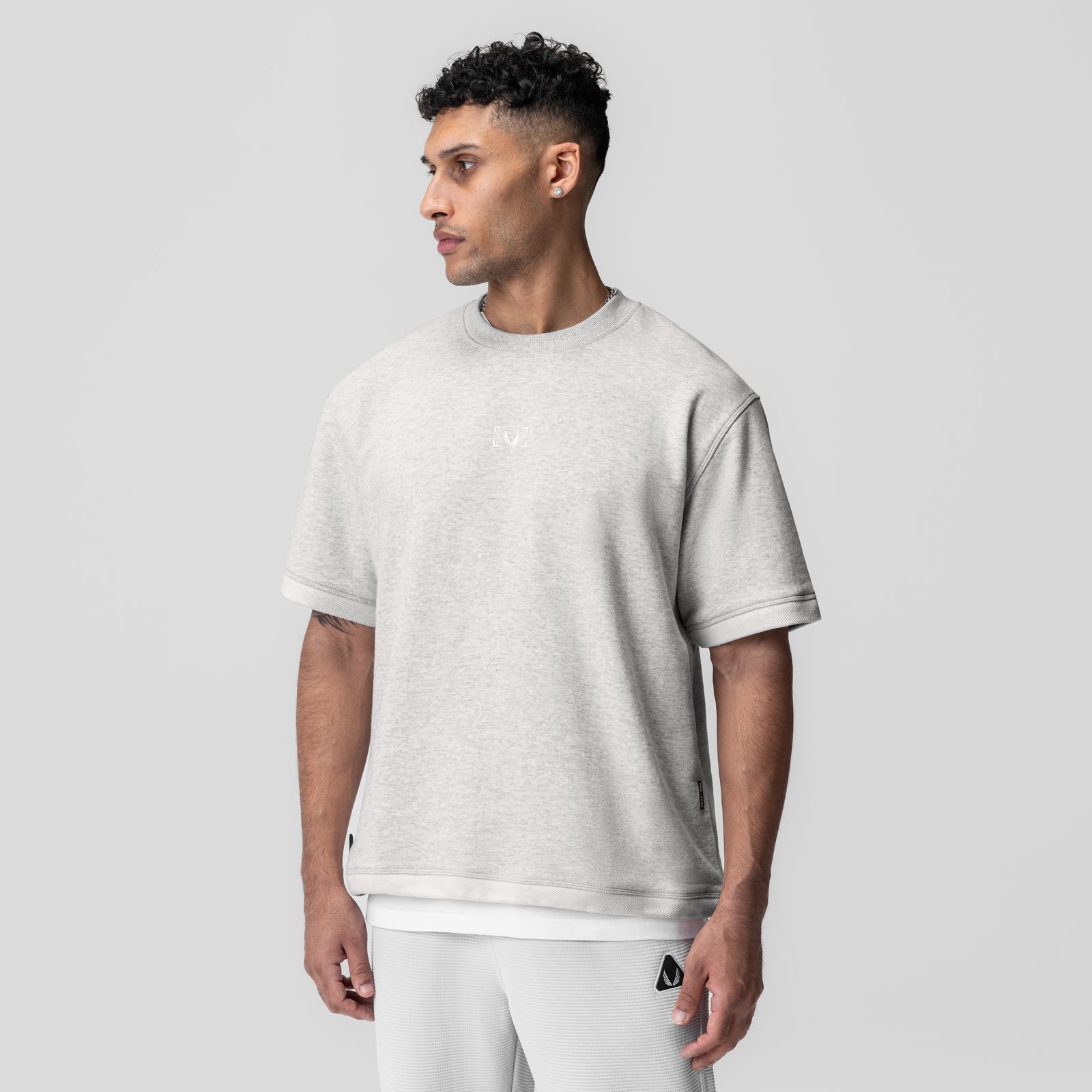 1026. Herringbone Terry Oversized Cinch Tee Heather Grey | ASRV US