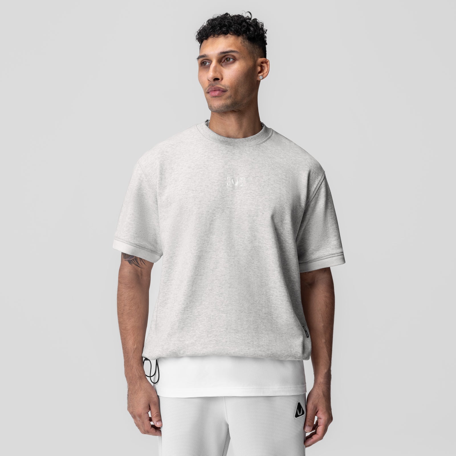 1026. Herringbone Terry Oversized Cinch Tee Heather Grey | ASRV US