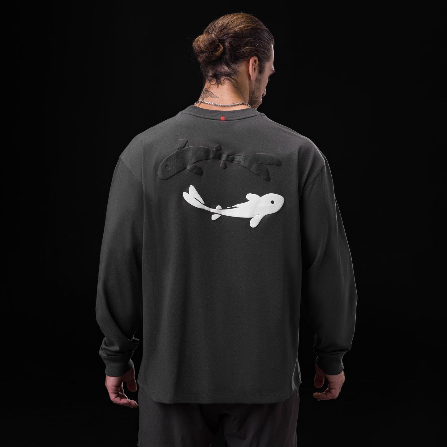0851. Tech Essential™ Relaxed Long Sleeve Space Grey "Koi" | ASRV for sale
