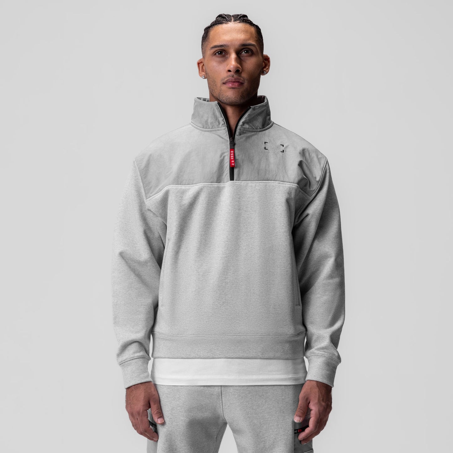 0903. Tech-Terry™ Paneled Quarter Zip Heather Grey "Wave Dye" | ASRV on sale