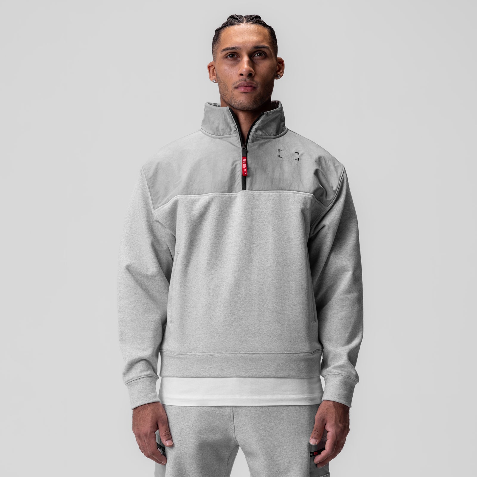 0903. Tech-Terry™ Paneled Quarter Zip Heather Grey "Wave Dye" | ASRV on sale