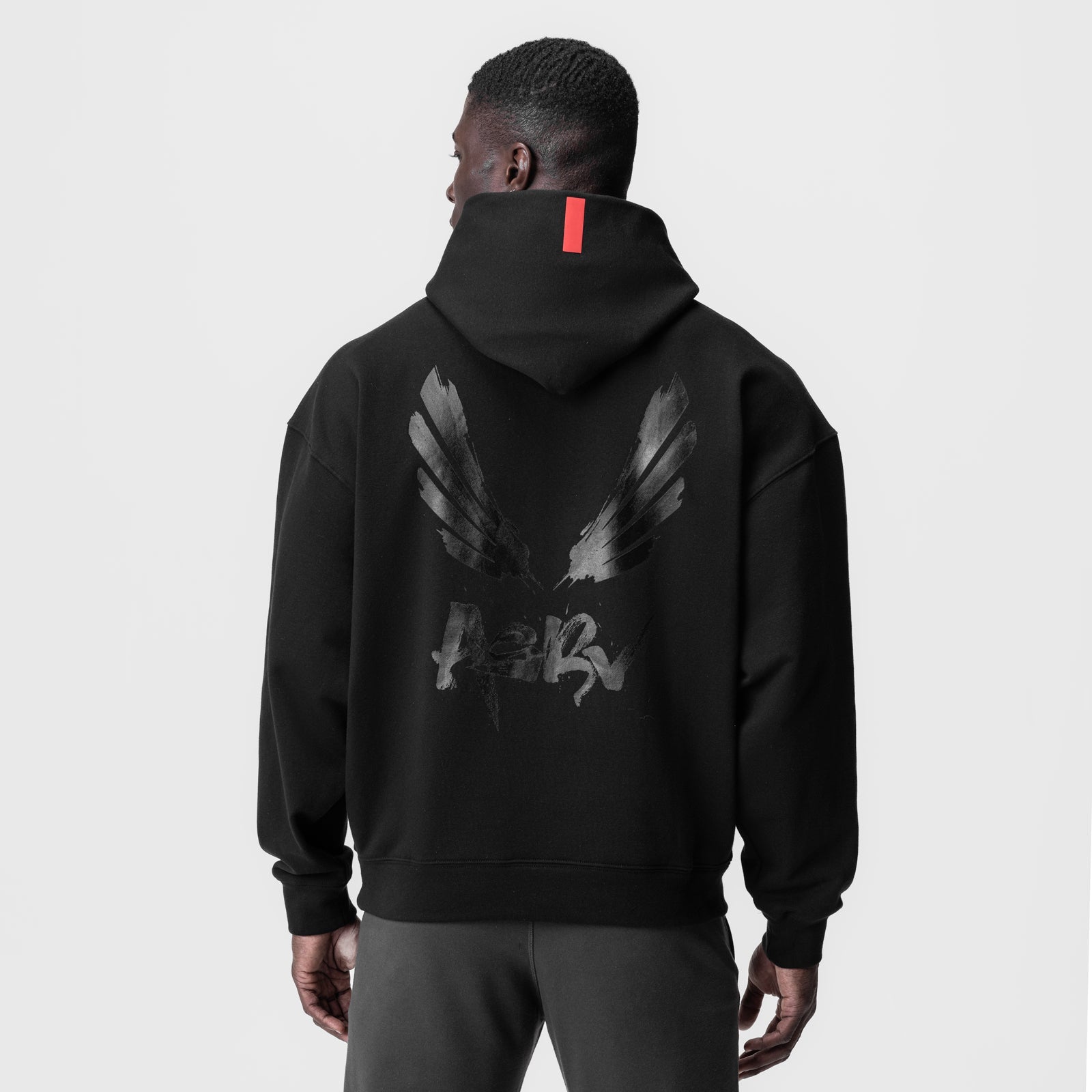 0874. Tech-Terry™ Zip Pocket Hoodie Black/Black "Brush Wings/ASRV" | ASRV Online