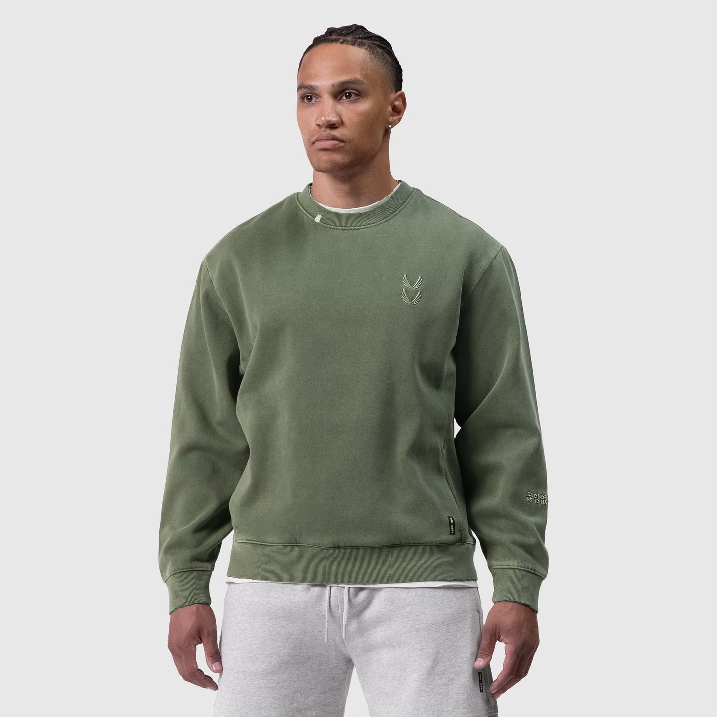 0861. Tech Essential™ Distressed Crewneck Faded Olive | ASRV US