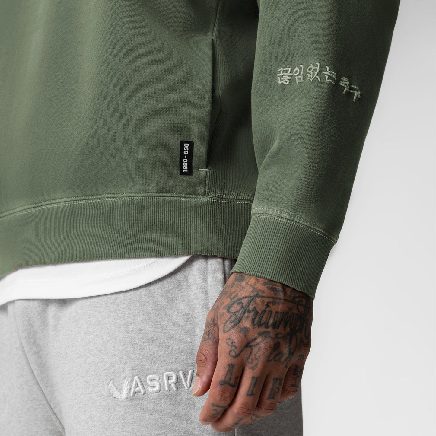 0861. Tech Essential™ Distressed Crewneck Faded Olive | ASRV US