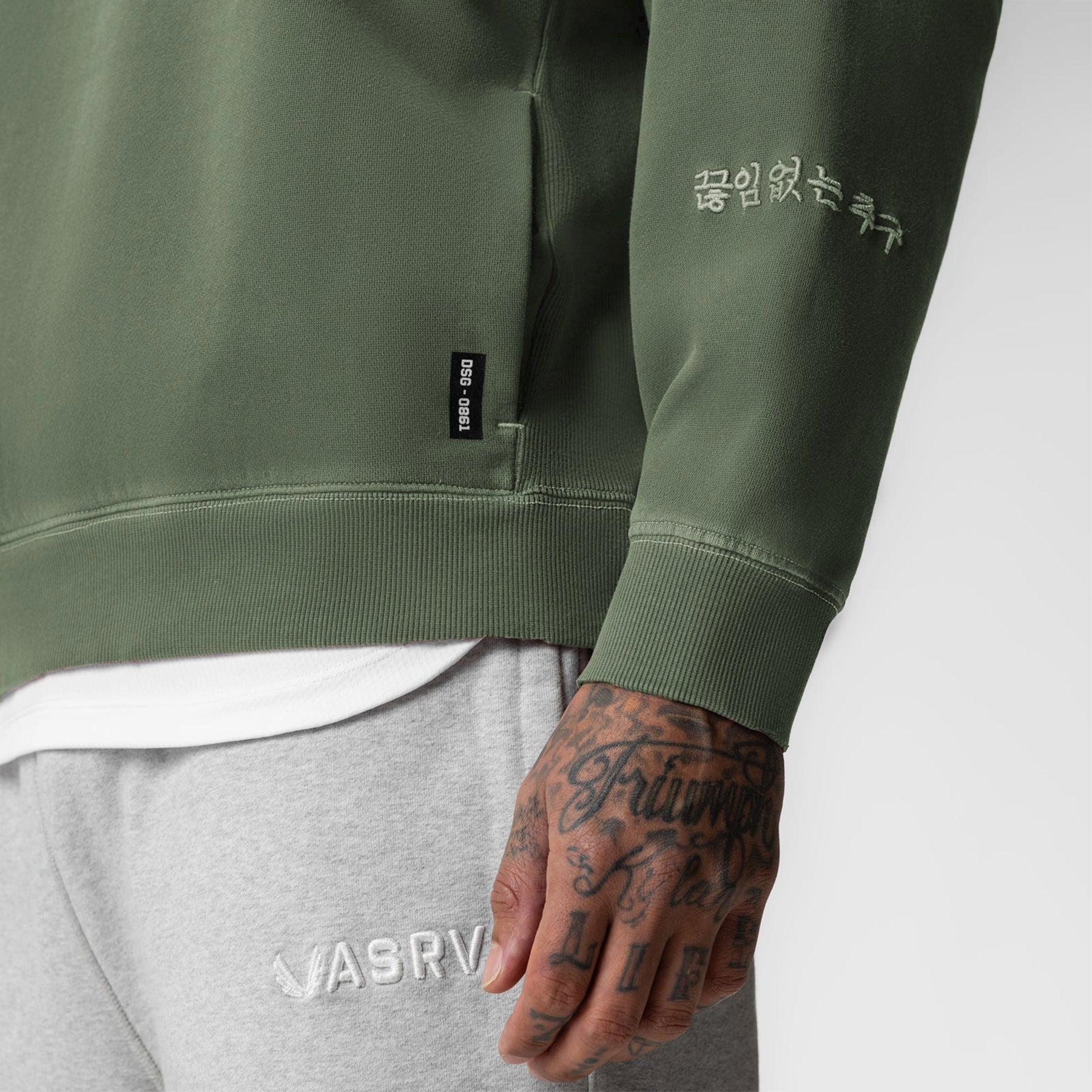 0861. Tech Essential™ Distressed Crewneck Faded Olive | ASRV US