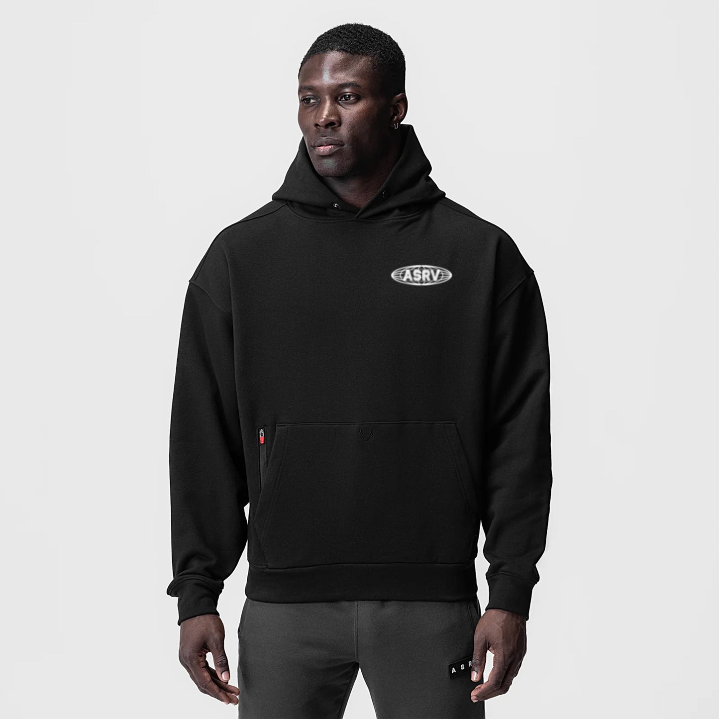 0874. Tech-Terry™ Zip Pocket Hoodie Black "Global Reach" | ASRV for sale