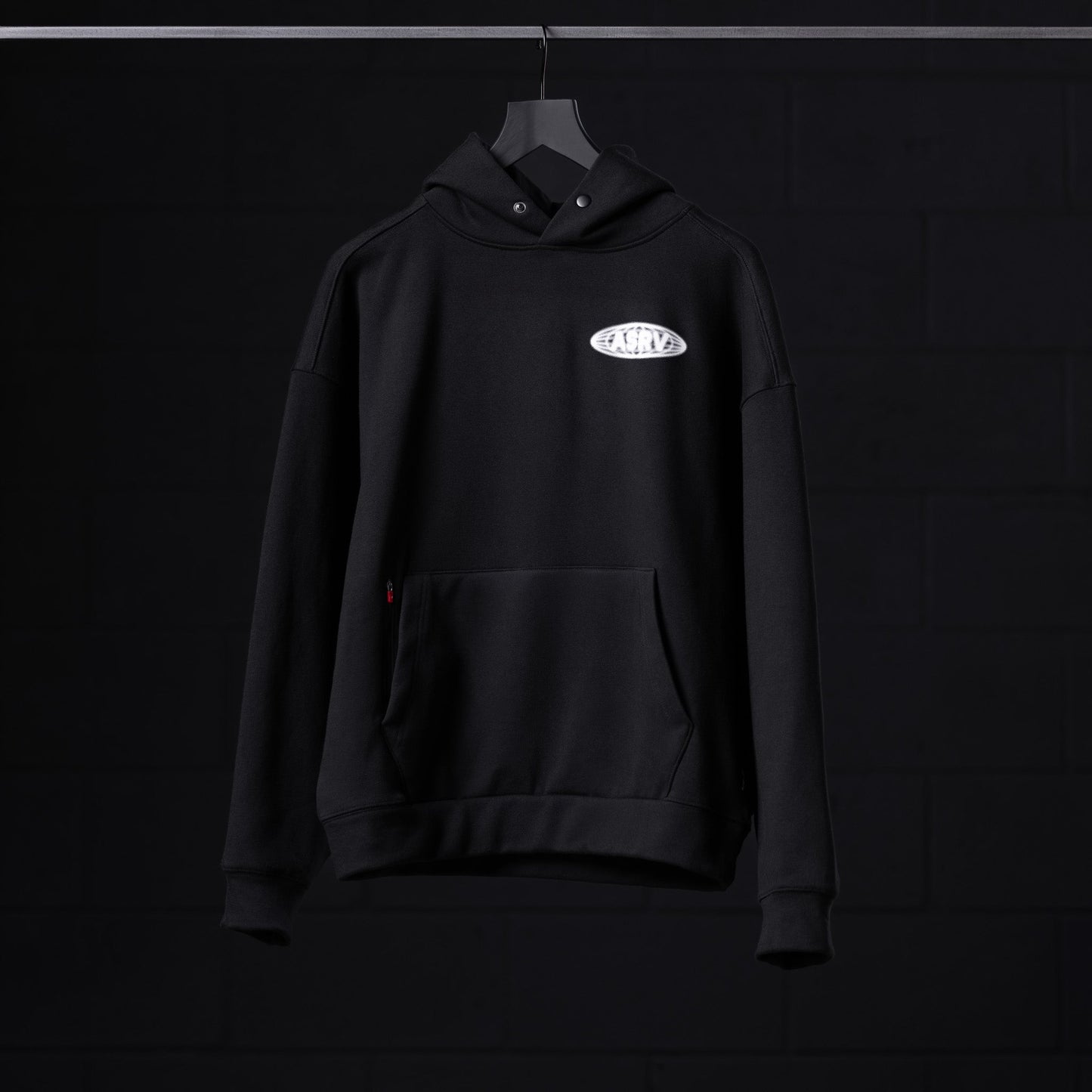 0874. Tech-Terry™ Zip Pocket Hoodie Black "Global Reach" | ASRV for sale