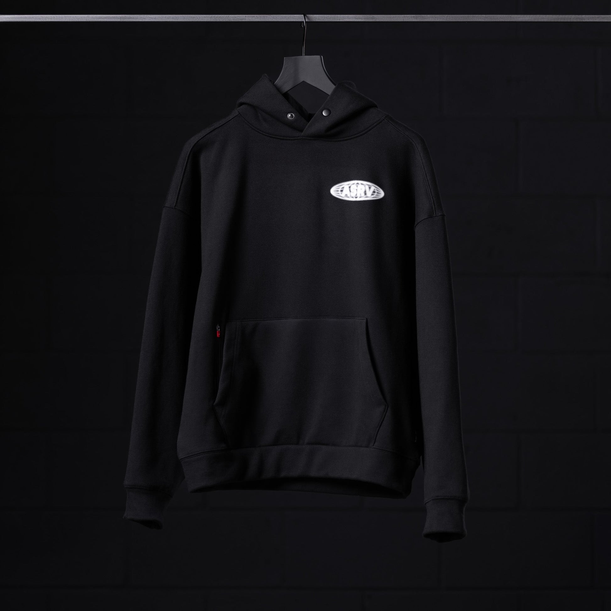 0874. Tech-Terry™ Zip Pocket Hoodie Black "Global Reach" | ASRV for sale