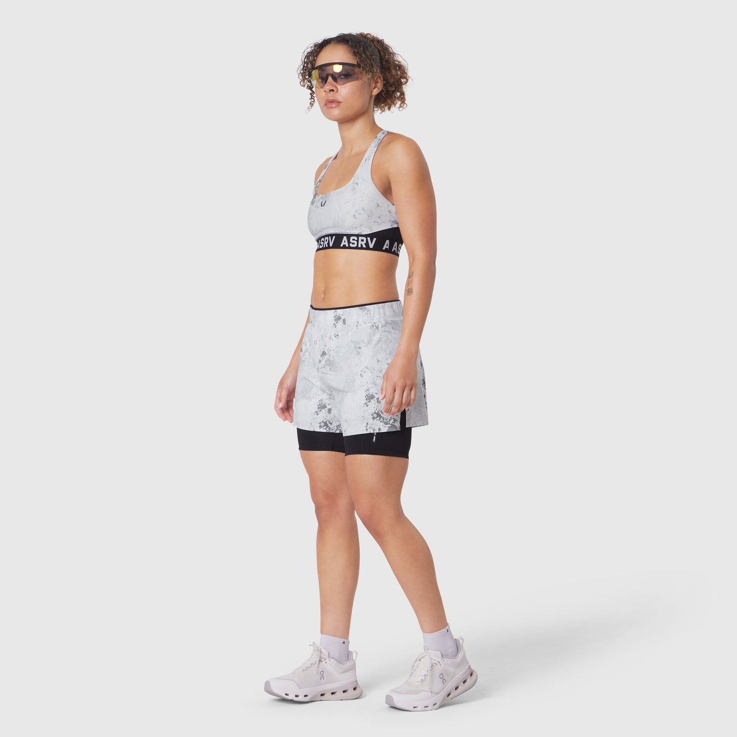 W083. LYCRA® ADAPTIV Racerback Sports Bra Sedona Snow Camo | ASRV for sale