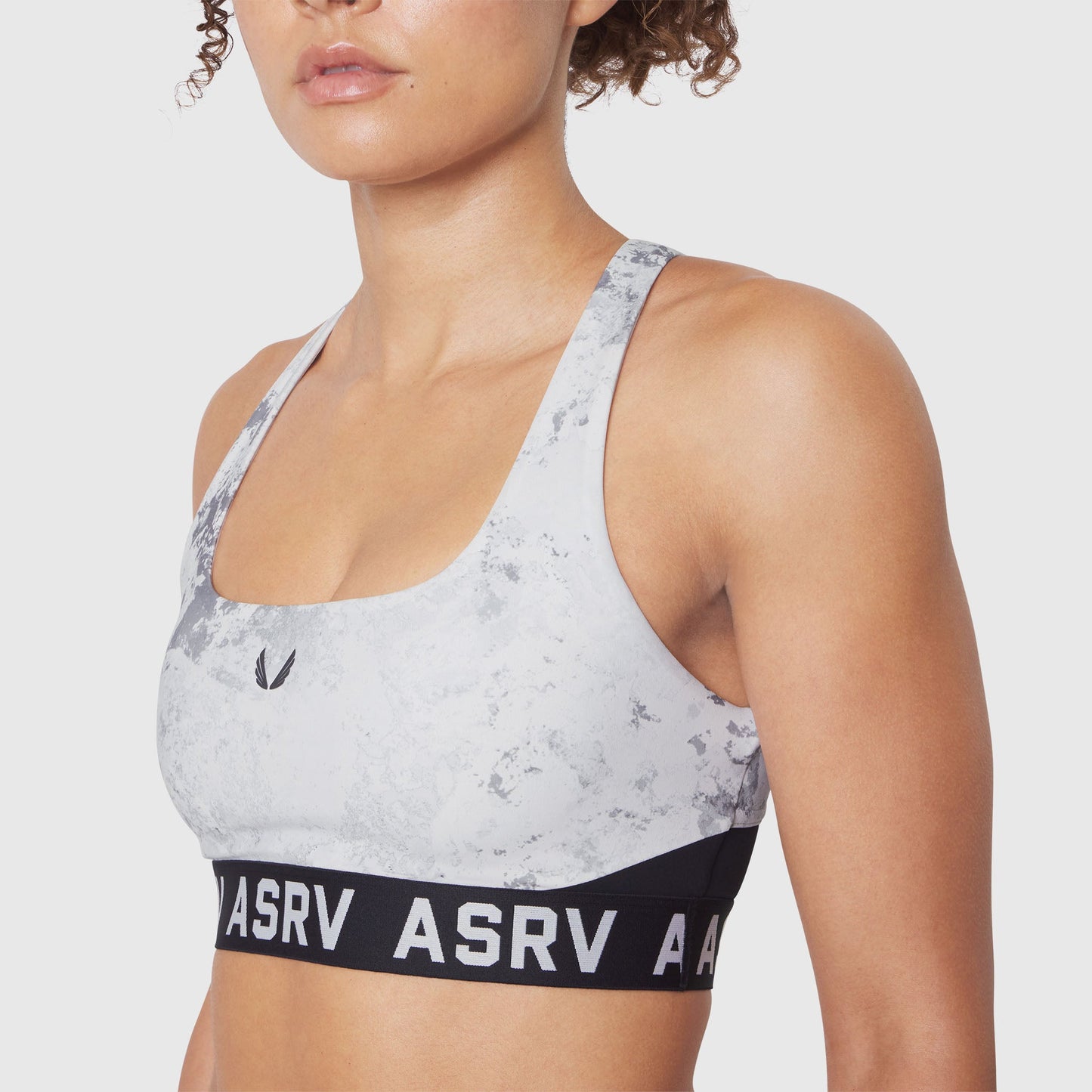 W083. LYCRA® ADAPTIV Racerback Sports Bra Sedona Snow Camo | ASRV for sale