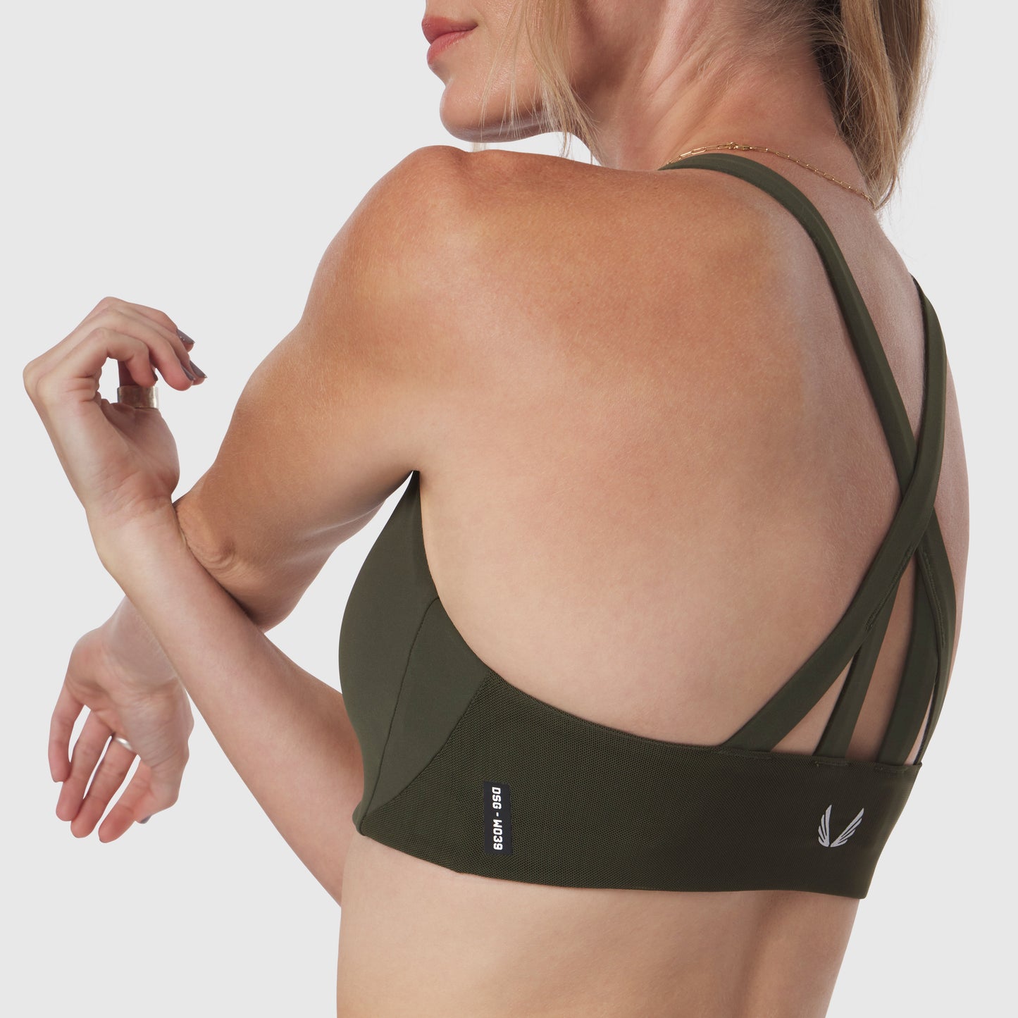 W039. LYCRA® Hybrid Sports Bra Olive | ASRV US