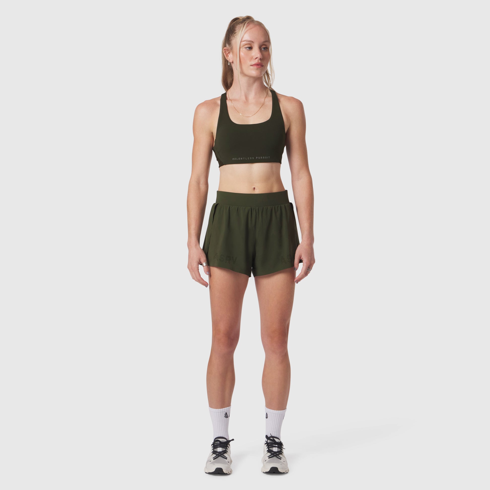 W039. LYCRA® Hybrid Sports Bra Olive | ASRV US