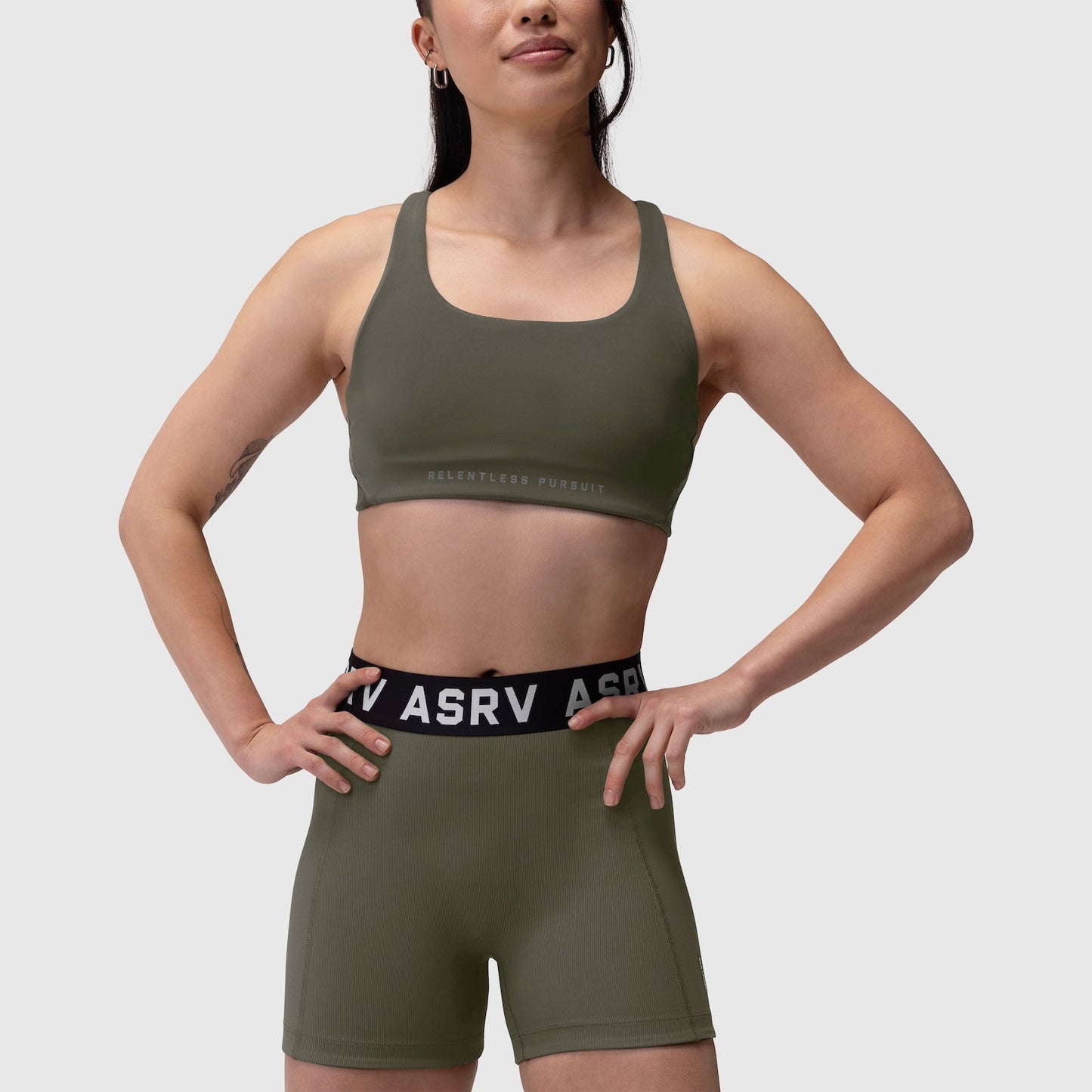 W039. LYCRA® Hybrid Sports Bra Olive | ASRV US