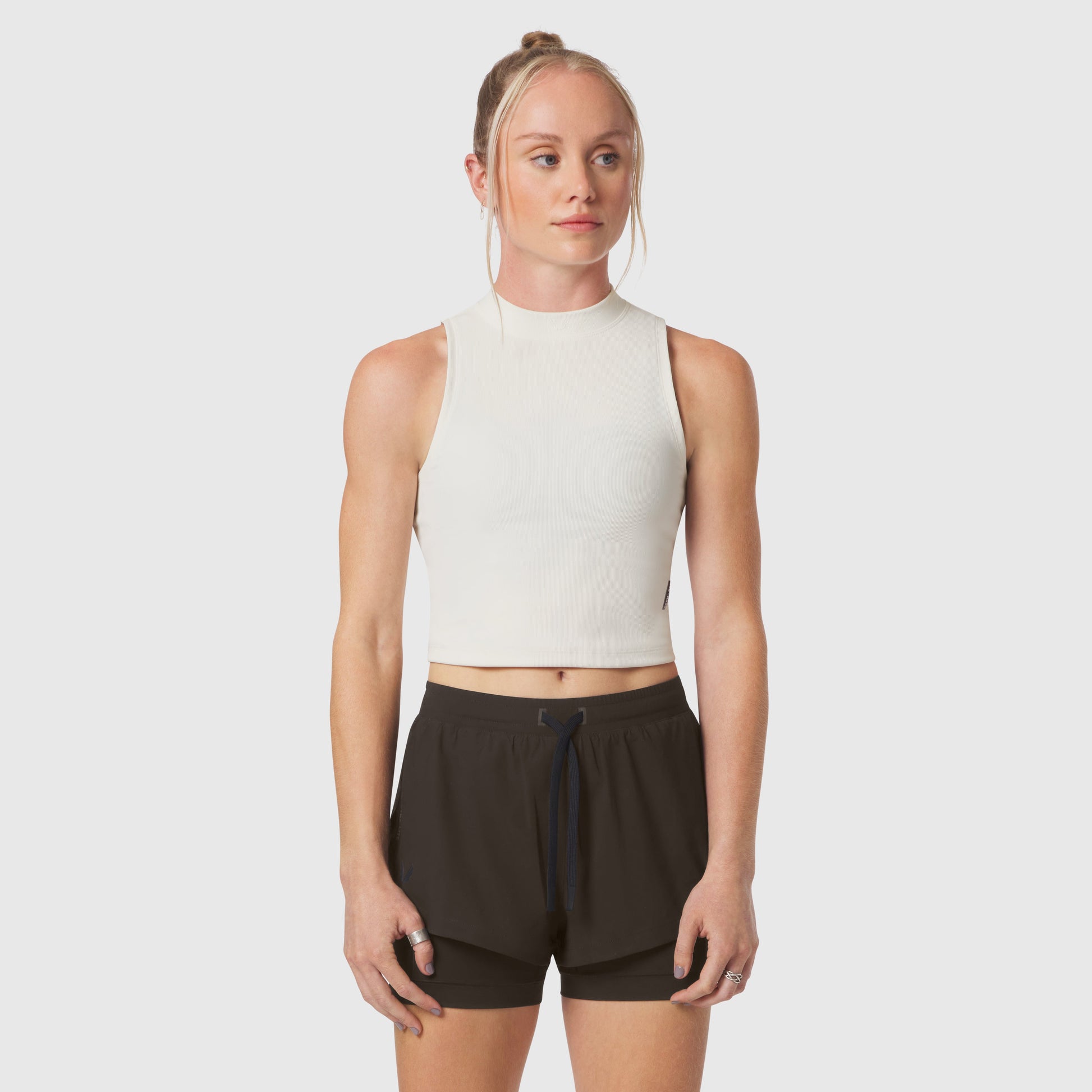 W023. LYCRA® Ribbed Mockneck Tank Ivory Cream | ASRV Online