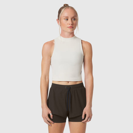 W023. LYCRA® Ribbed Mockneck Tank Ivory Cream | ASRV Online