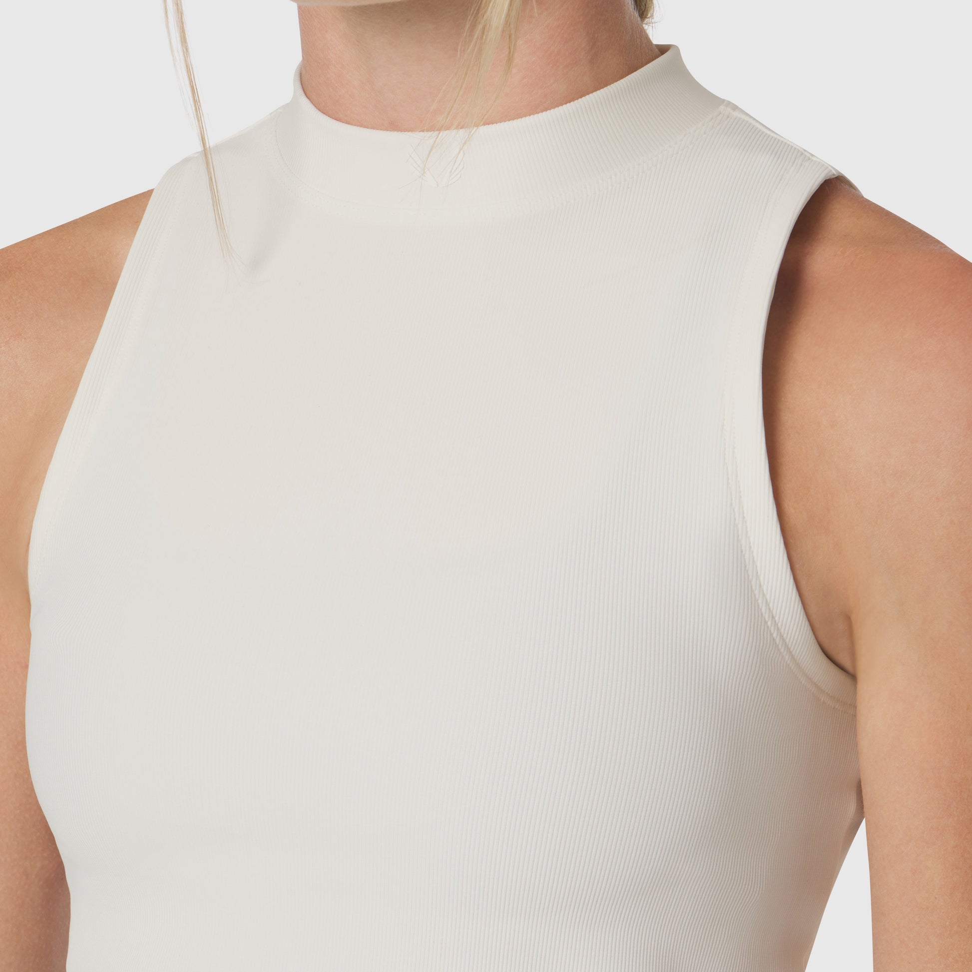 W023. LYCRA® Ribbed Mockneck Tank Ivory Cream | ASRV Online