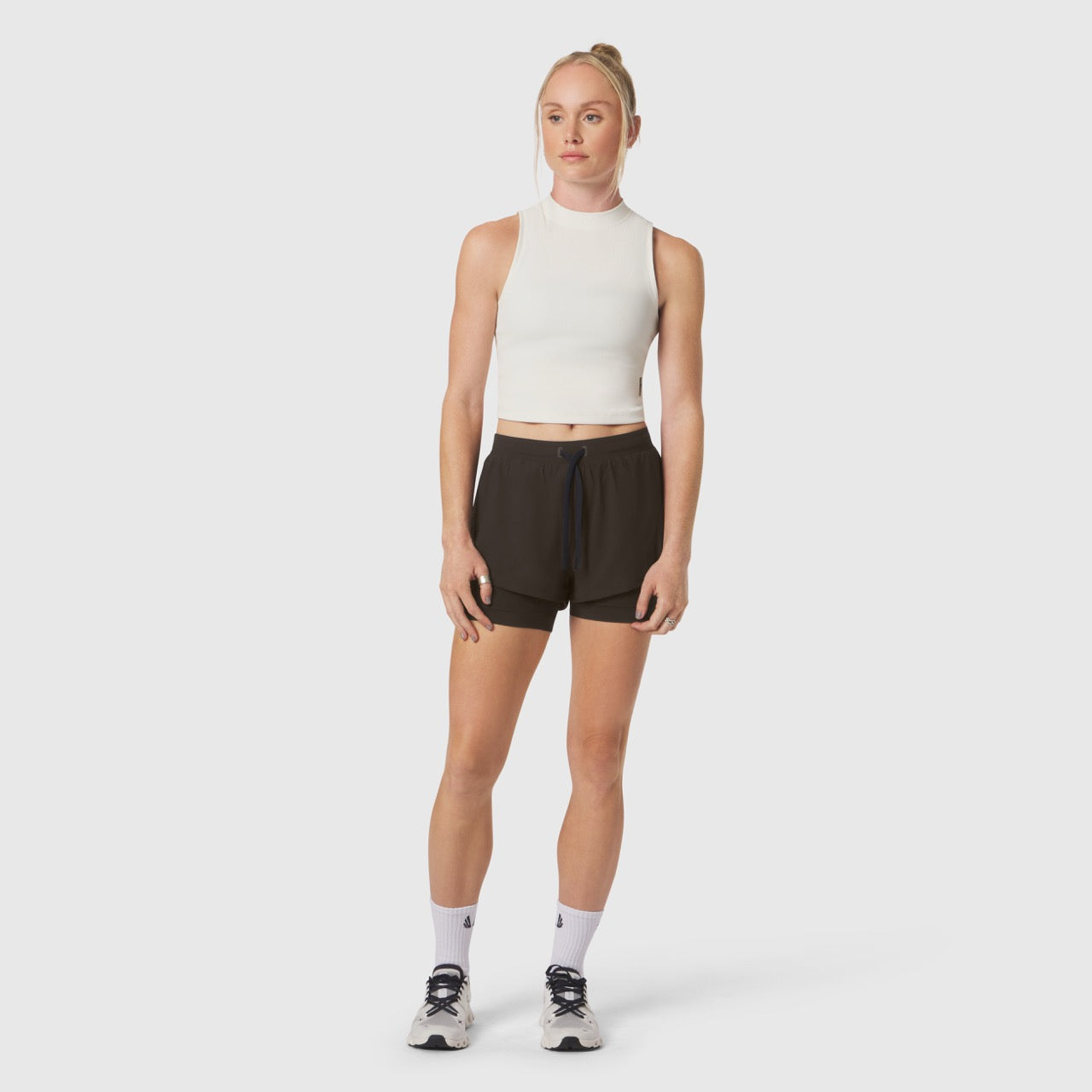 W023. LYCRA® Ribbed Mockneck Tank Ivory Cream | ASRV Online
