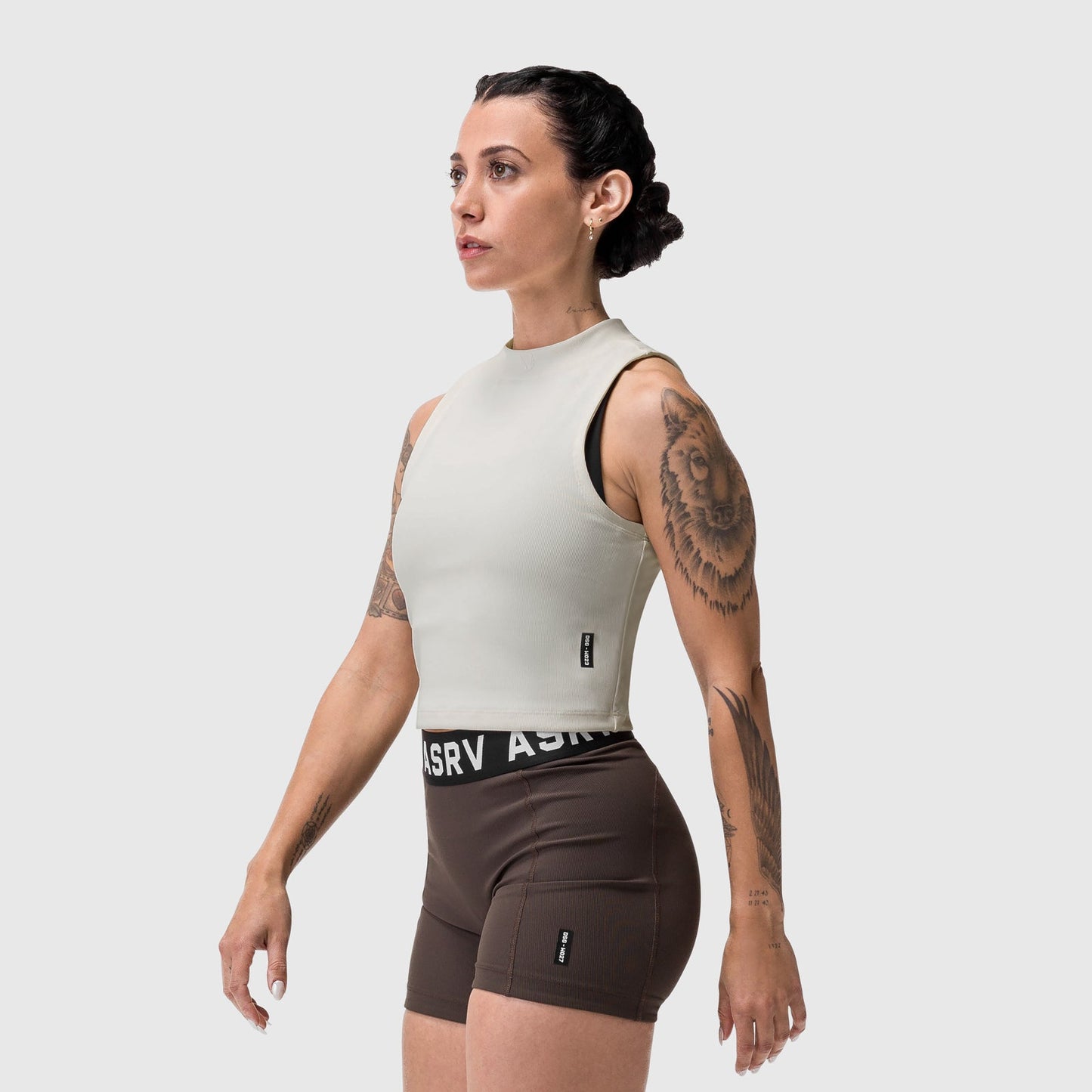 W023. LYCRA® Ribbed Mockneck Tank Ivory Cream | ASRV Online
