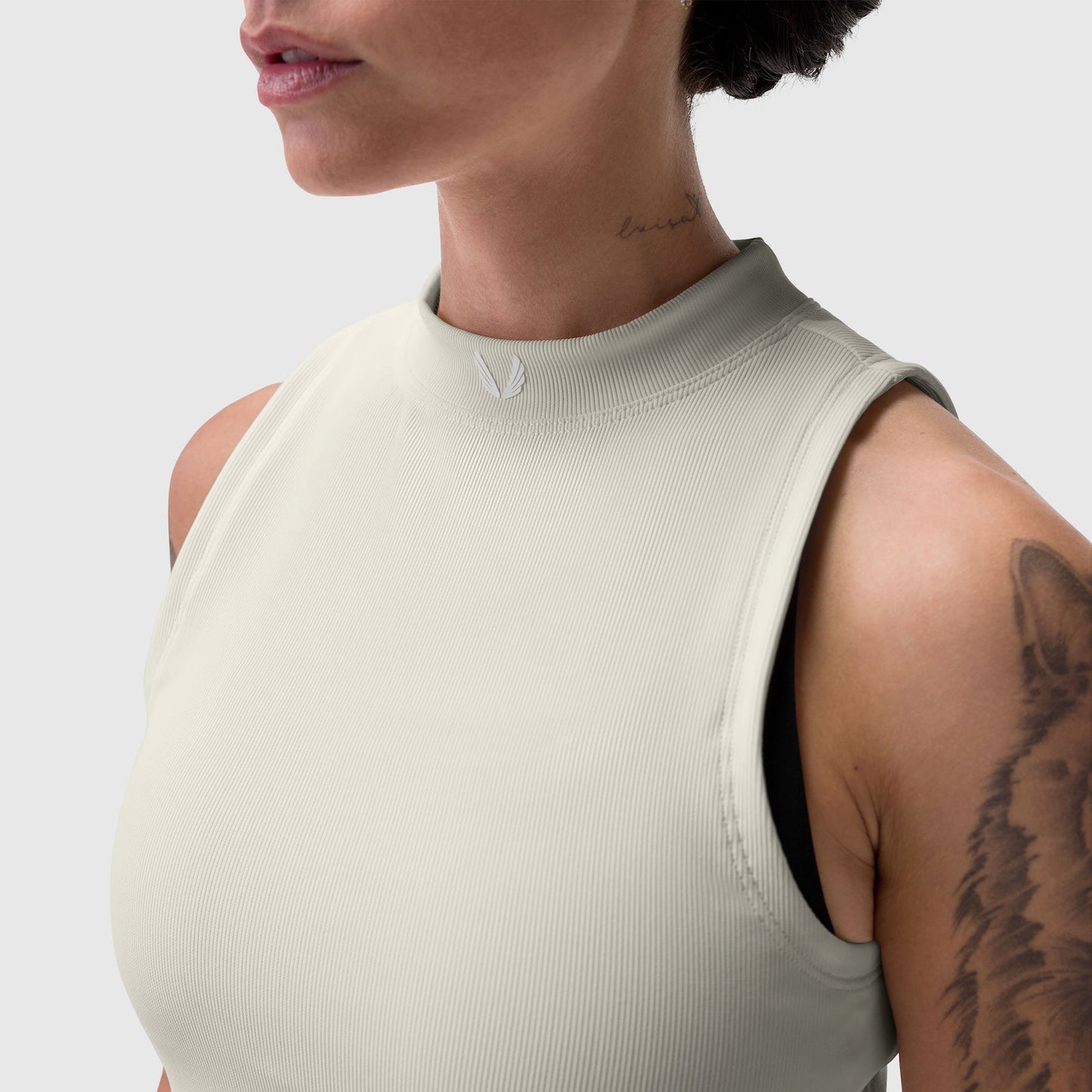 W023. LYCRA® Ribbed Mockneck Tank Ivory Cream | ASRV Online