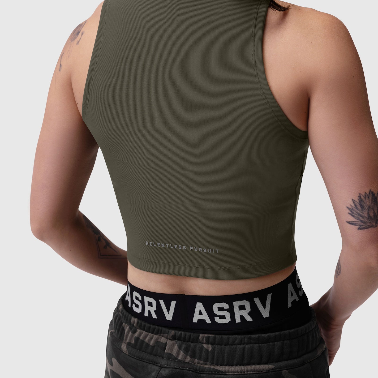 W023. LYCRA® Ribbed Mockneck Tank Olive | ASRV sale