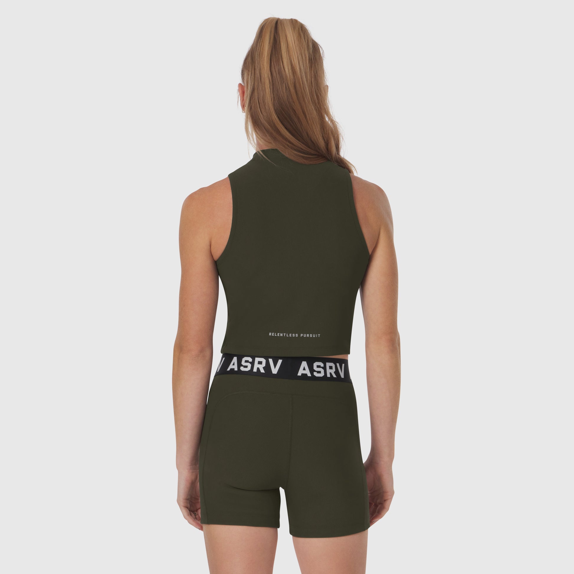 W023. LYCRA® Ribbed Mockneck Tank Olive | ASRV sale