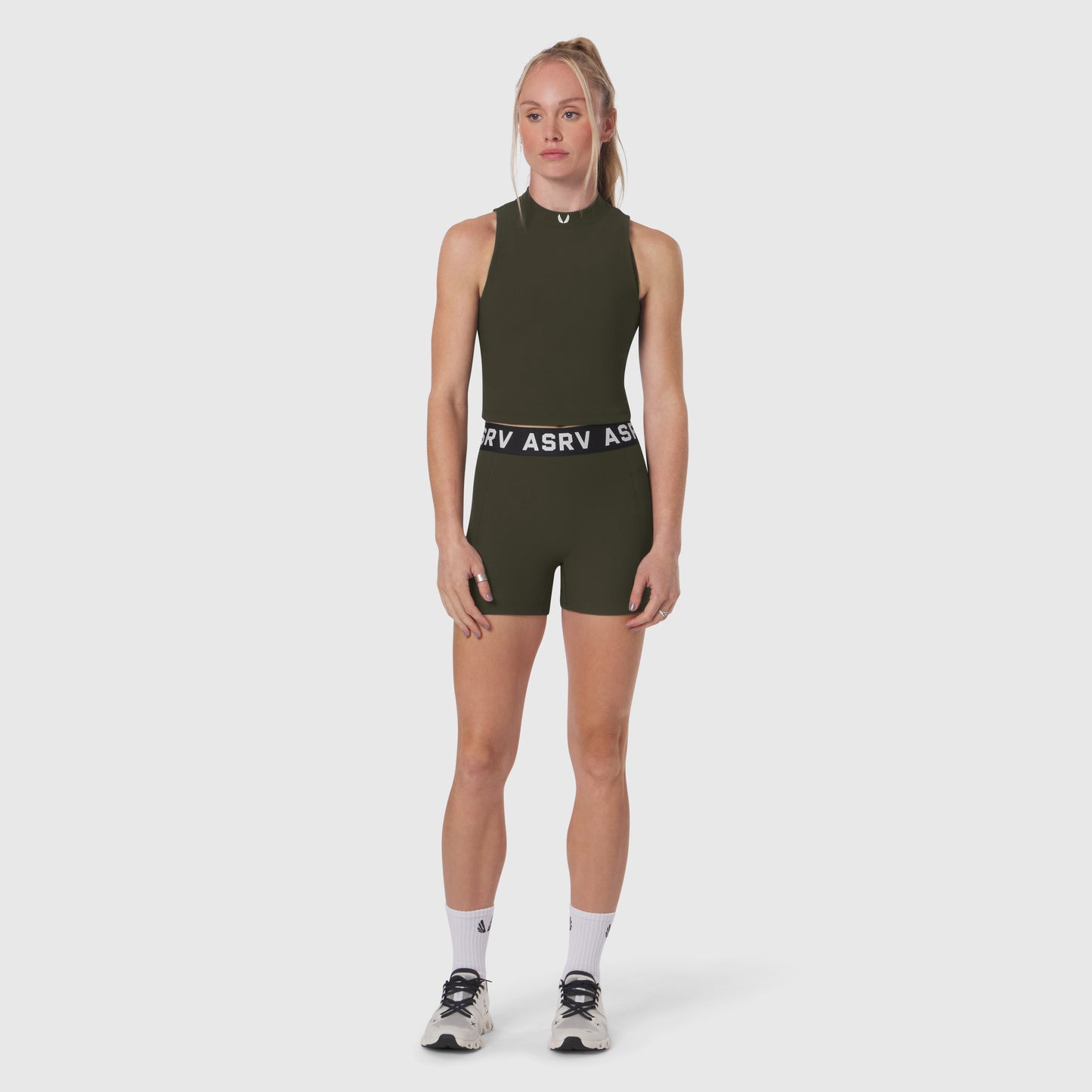 W023. LYCRA® Ribbed Mockneck Tank Olive | ASRV sale
