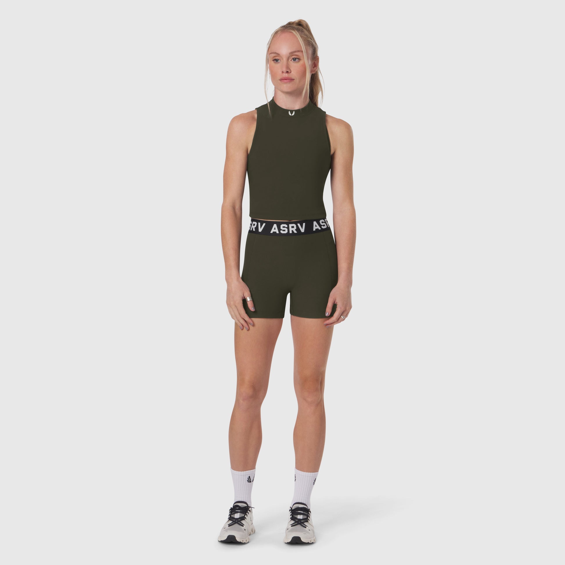 W023. LYCRA® Ribbed Mockneck Tank Olive | ASRV sale