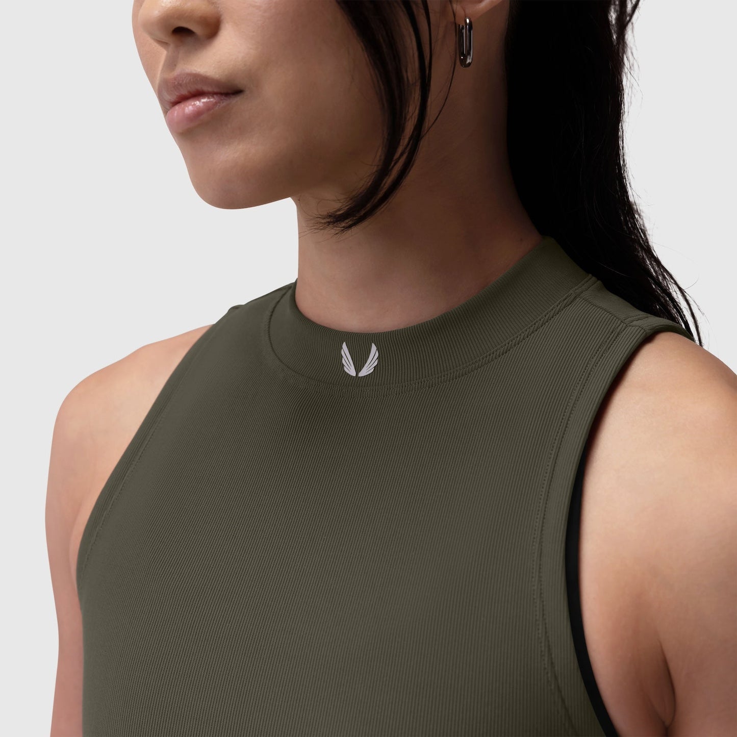 W023. LYCRA® Ribbed Mockneck Tank Olive | ASRV sale