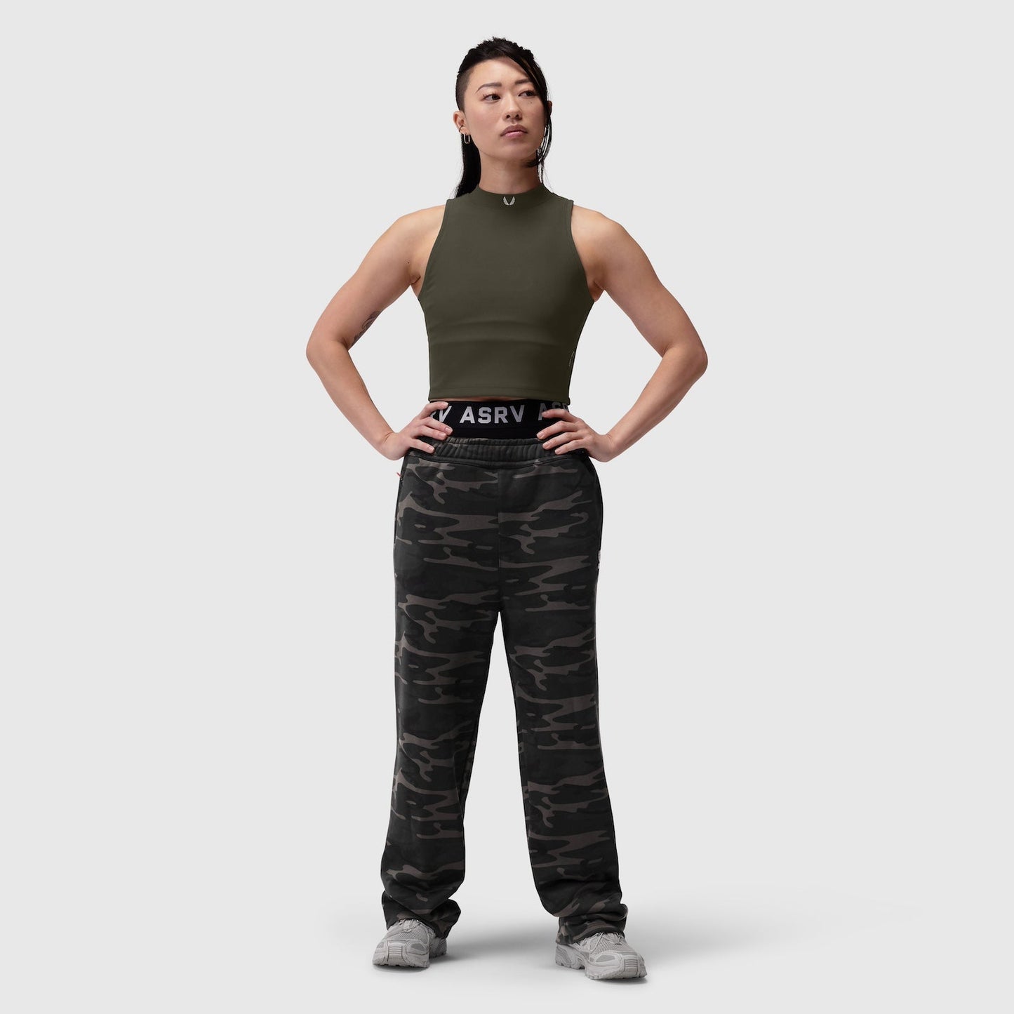 W023. LYCRA® Ribbed Mockneck Tank Olive | ASRV sale