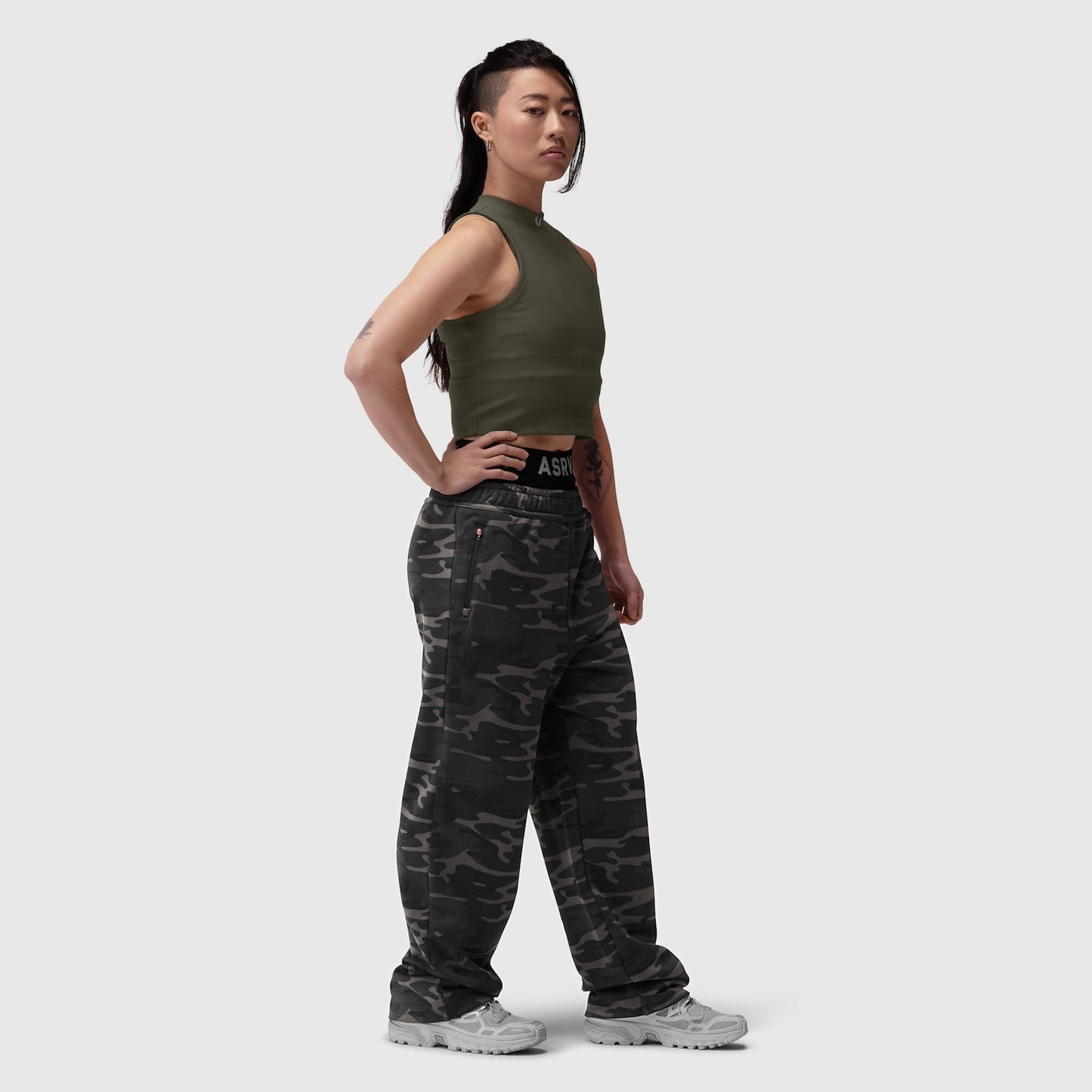 W023. LYCRA® Ribbed Mockneck Tank Olive | ASRV sale