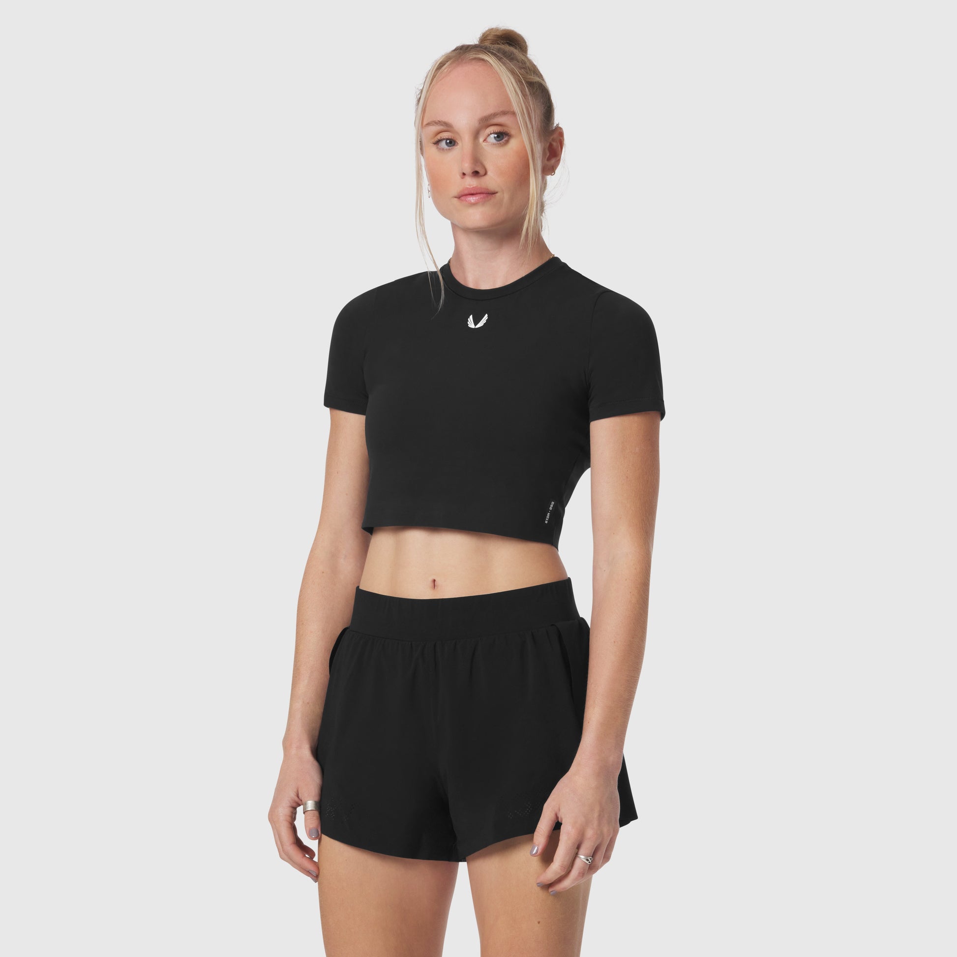 W019. LYCRA® Cropped Tee Black | ASRV discount