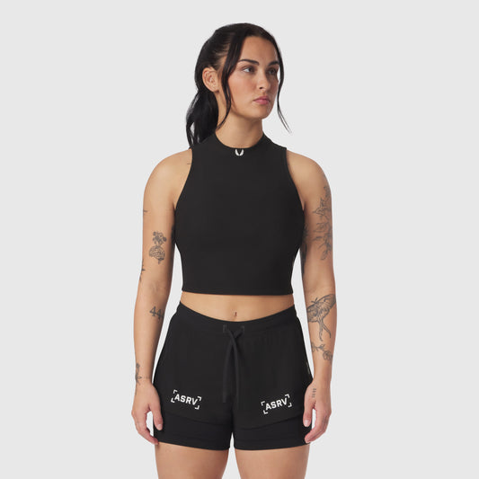 W023. LYCRA® Ribbed Mockneck Tank Black | ASRV Online