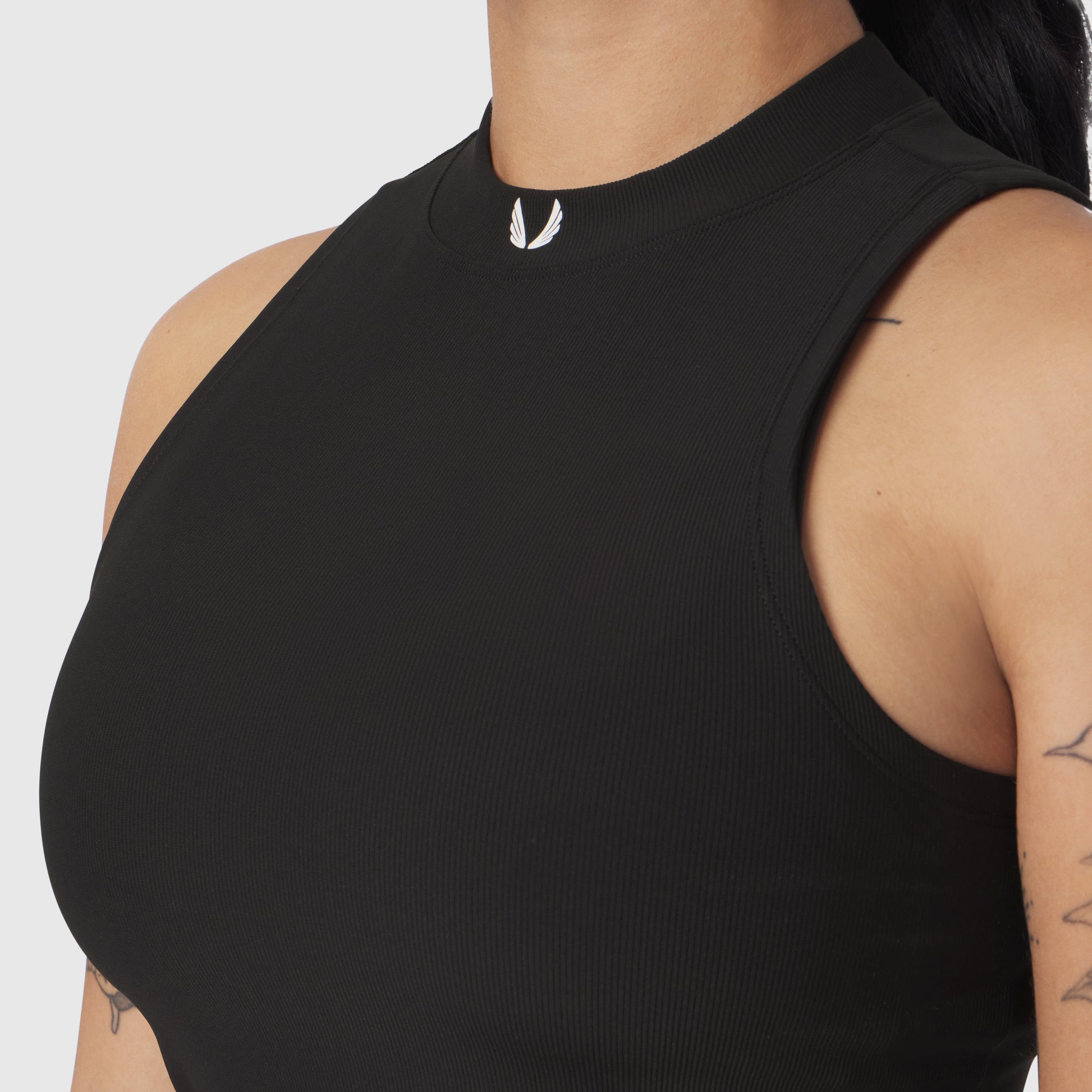 W023. LYCRA® Ribbed Mockneck Tank Black | ASRV Online