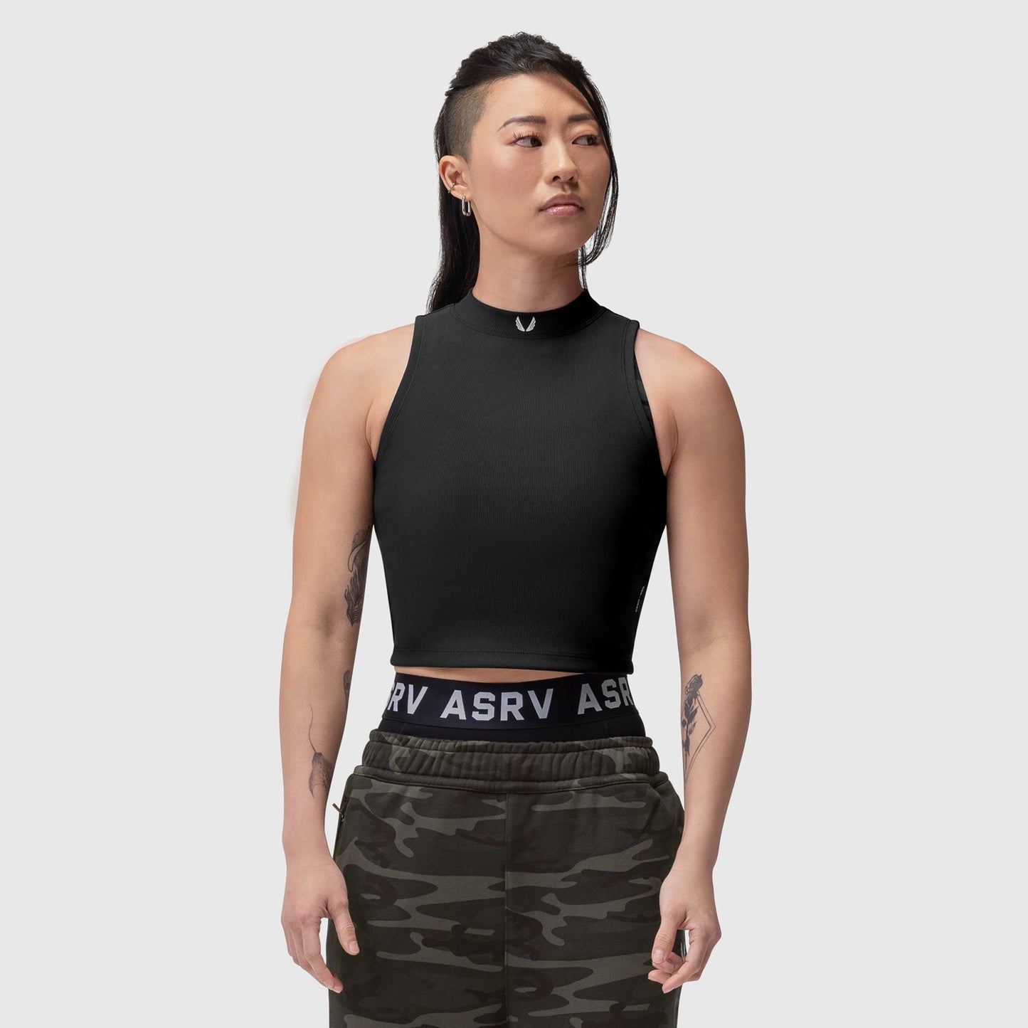 W023. LYCRA® Ribbed Mockneck Tank Black | ASRV Online