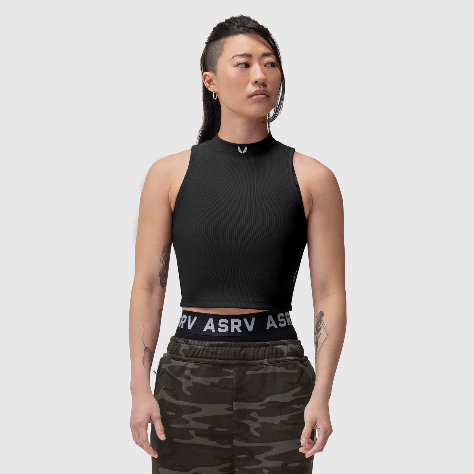 W023. LYCRA® Ribbed Mockneck Tank Black | ASRV Online