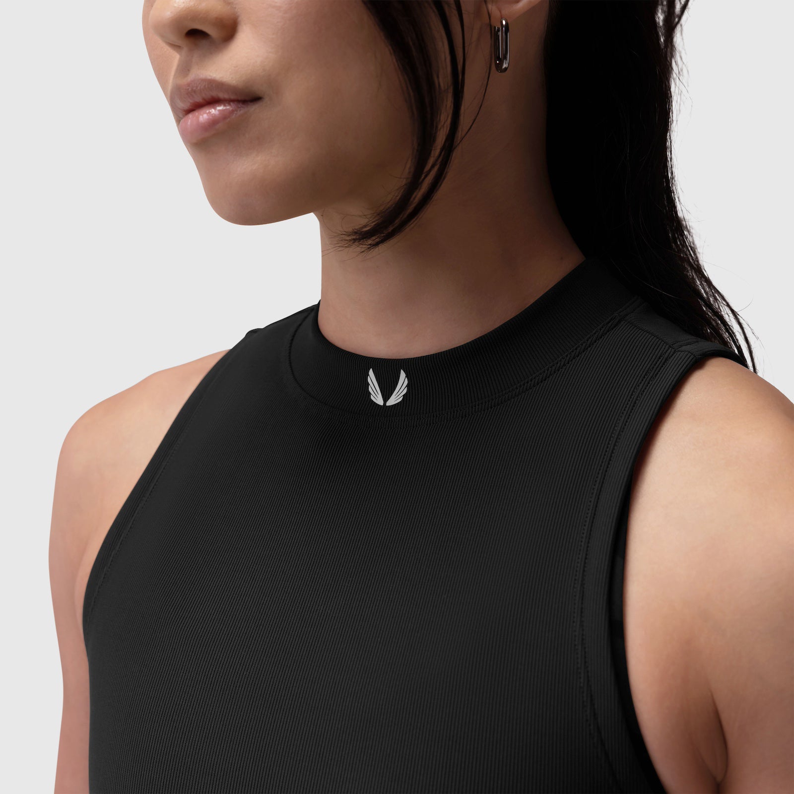 W023. LYCRA® Ribbed Mockneck Tank Black | ASRV Online