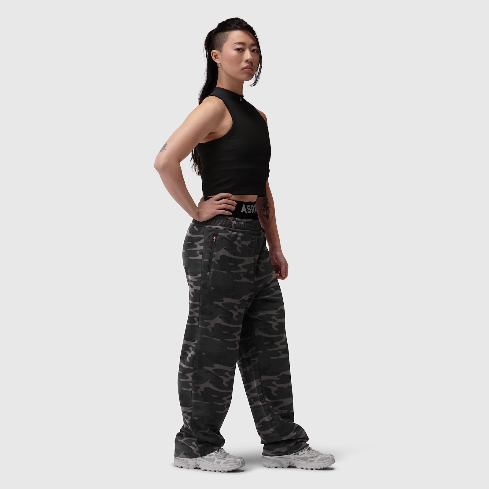 W023. LYCRA® Ribbed Mockneck Tank Black | ASRV Online