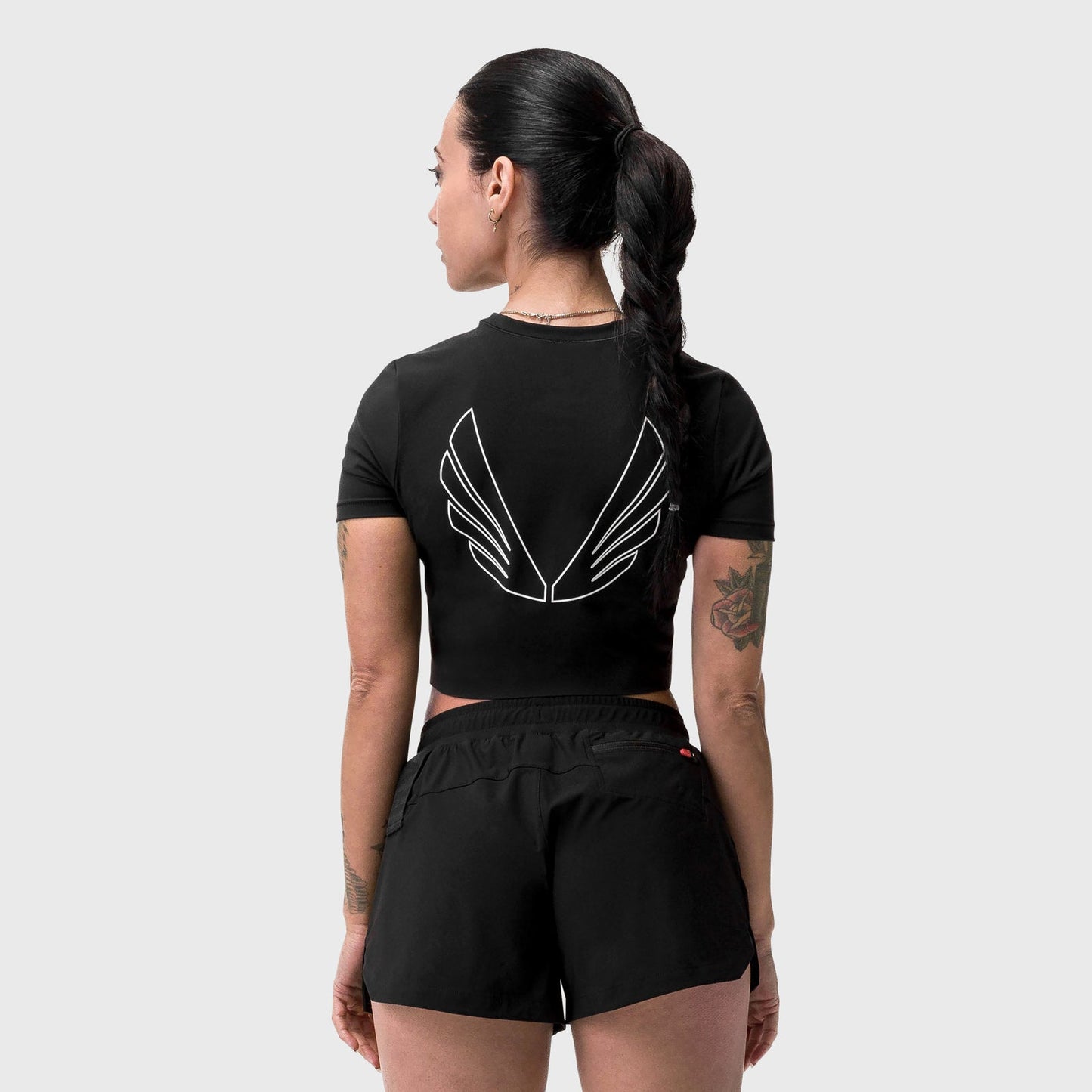 W019. LYCRA® Cropped Tee Black "Big Wings" | ASRV on sale