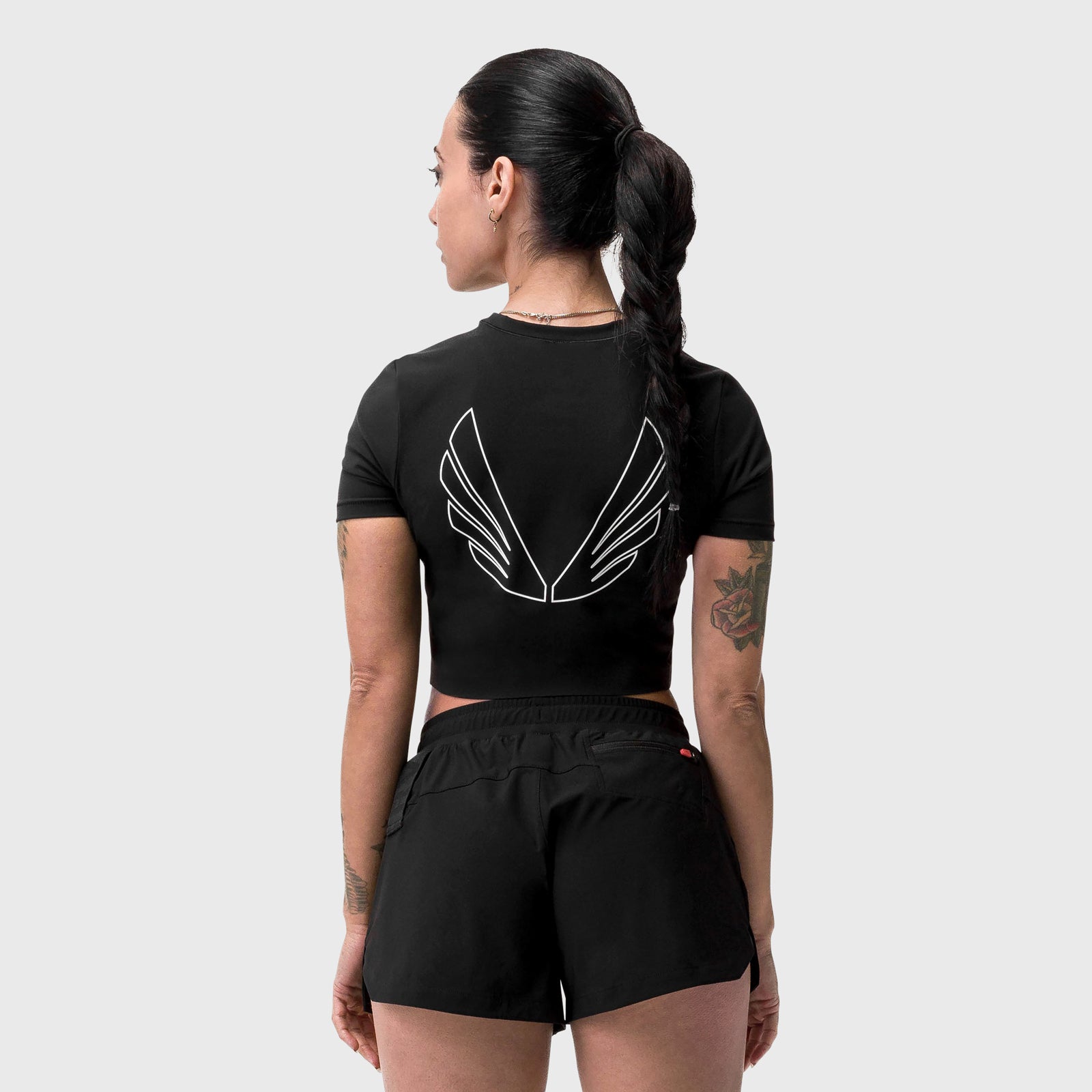 W019. LYCRA® Cropped Tee Black "Big Wings" | ASRV on sale