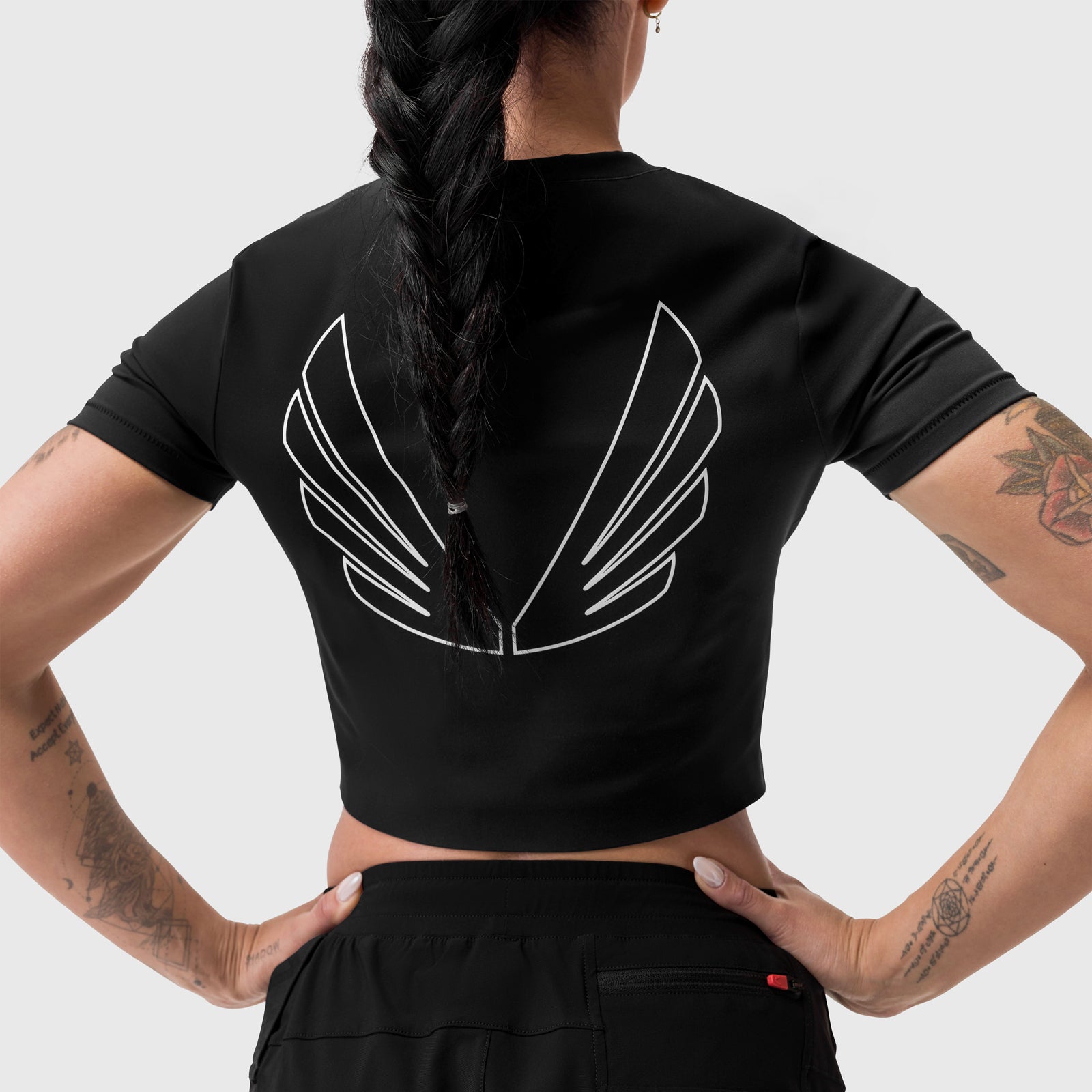 W019. LYCRA® Cropped Tee Black "Big Wings" | ASRV on sale