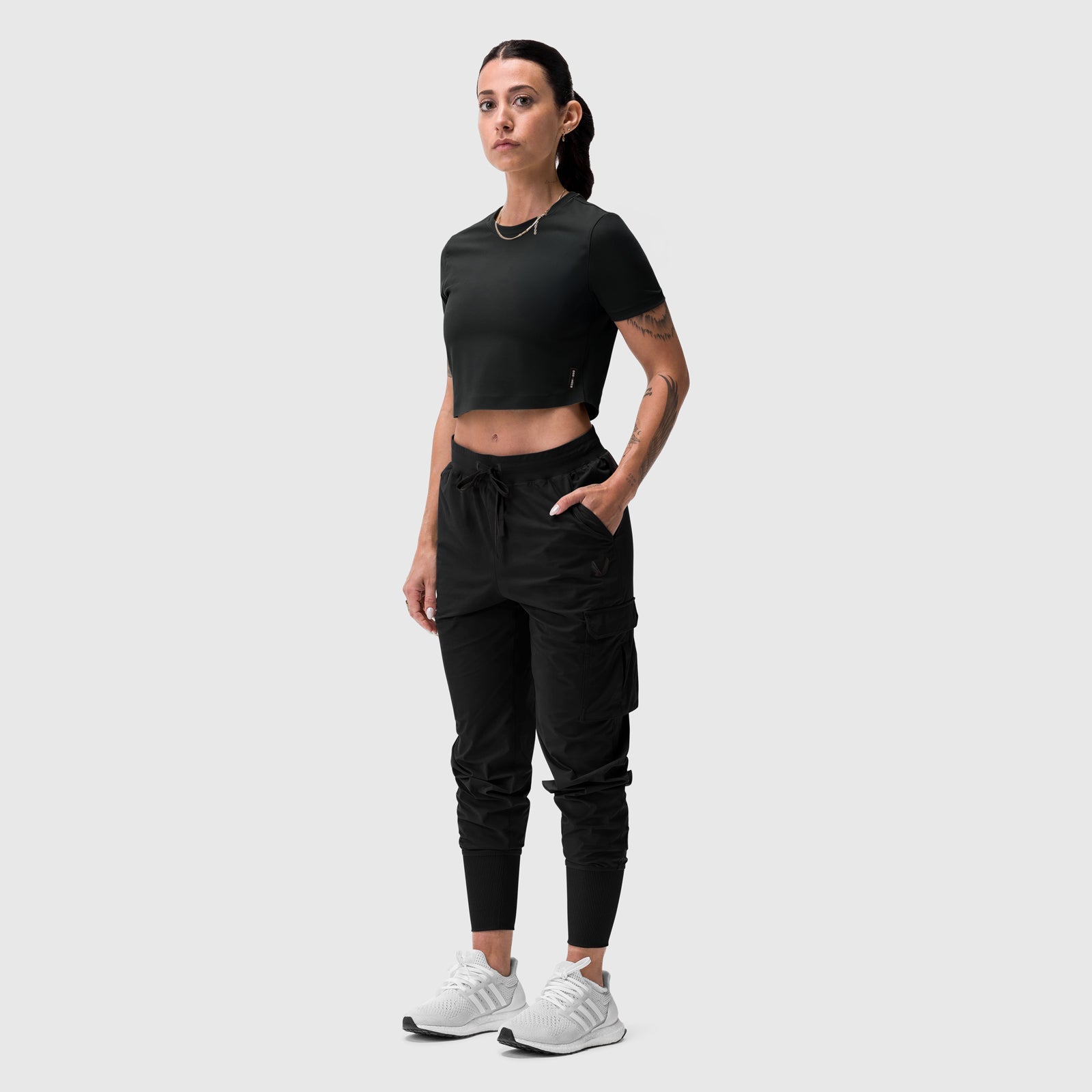 W019. LYCRA® Cropped Tee Black "Big Wings" | ASRV on sale