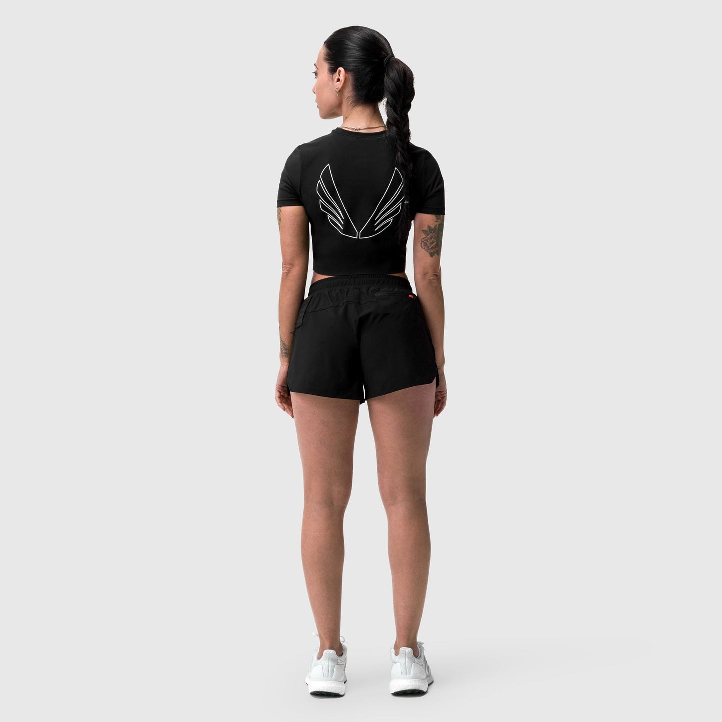 W019. LYCRA® Cropped Tee Black "Big Wings" | ASRV on sale