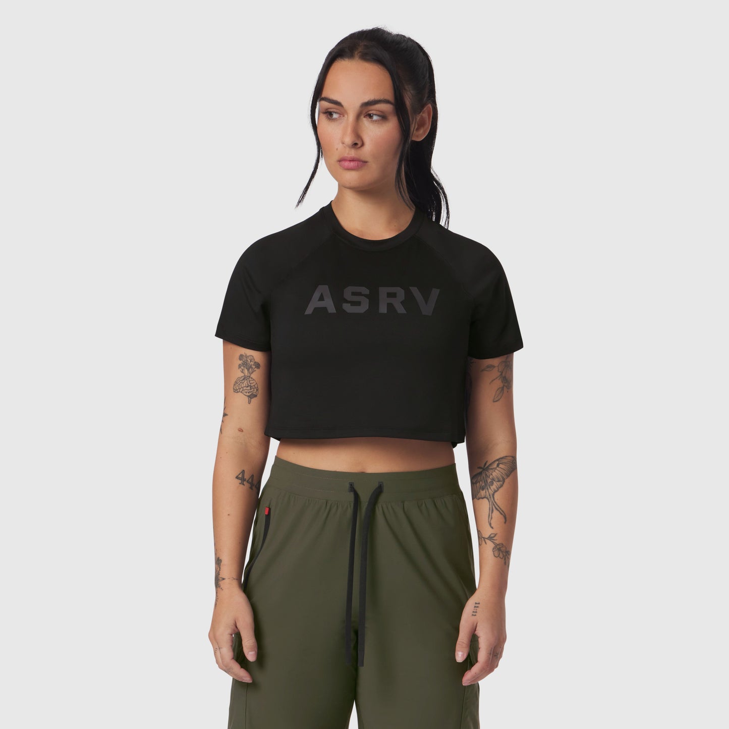 W018. AeroSilver® Cropped Tee Black "ASRV" | ASRV for sale