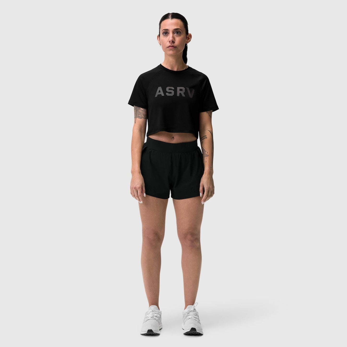W018. AeroSilver® Cropped Tee Black "ASRV" | ASRV for sale