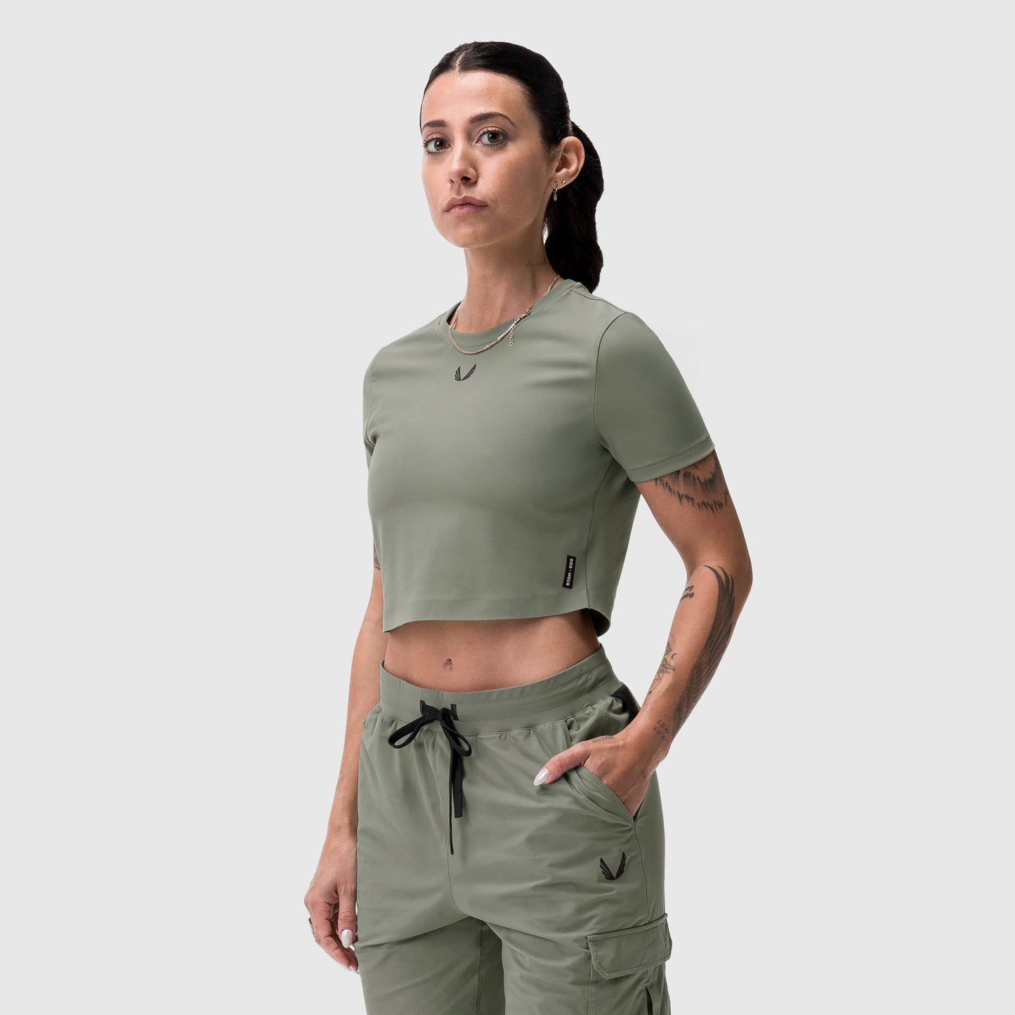 W019. LYCRA® Cropped Tee Sage | ASRV Online