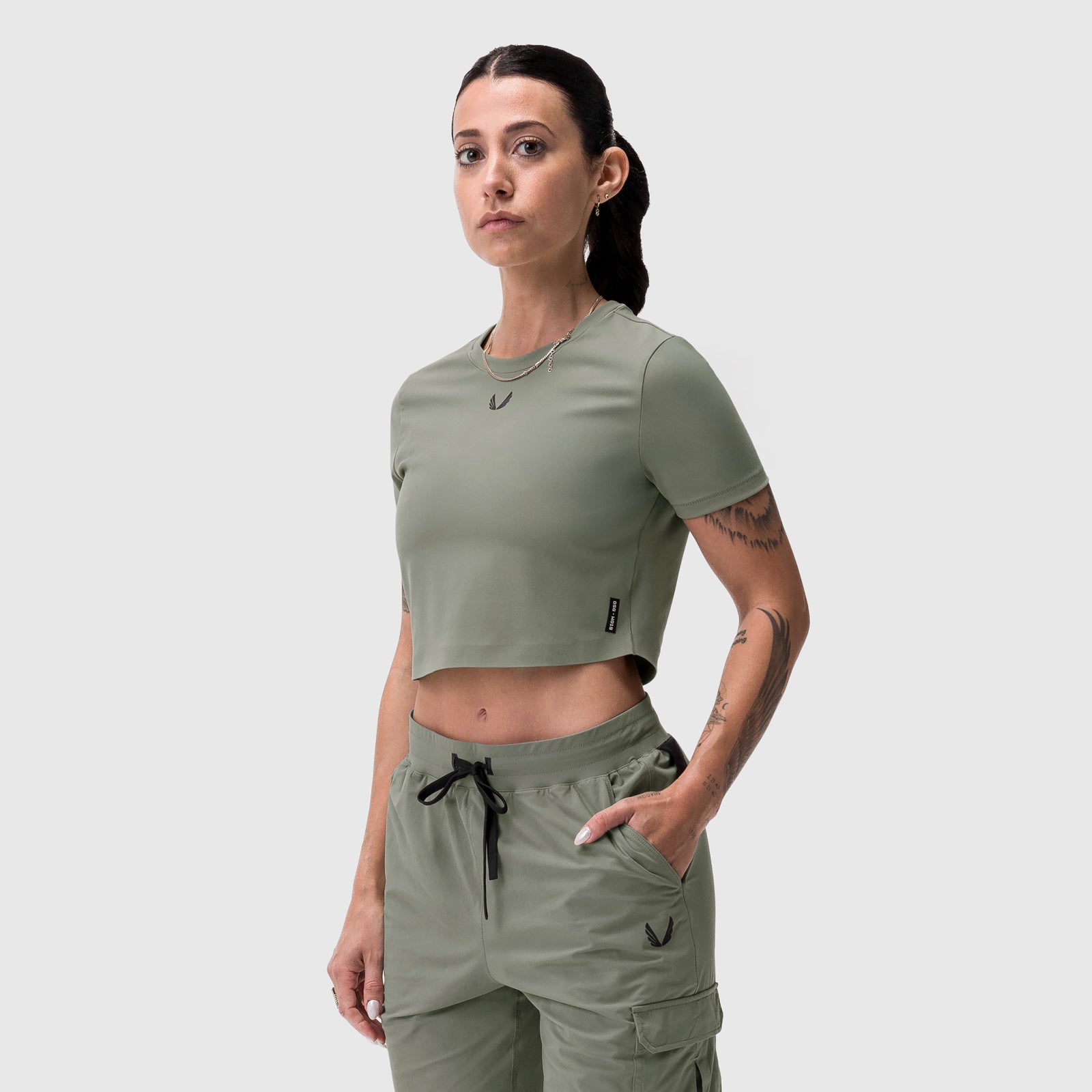 W019. LYCRA® Cropped Tee Sage | ASRV Online