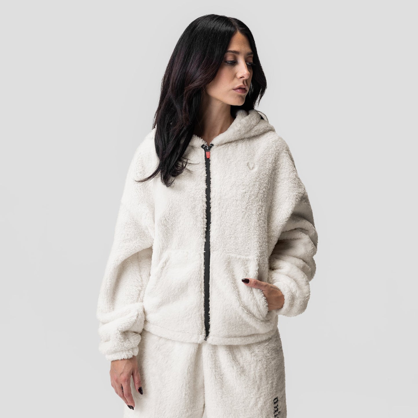 1005. Women's Sherpa Recovery Full Zip Hoodie Ivory Cream/Black | ASRV US