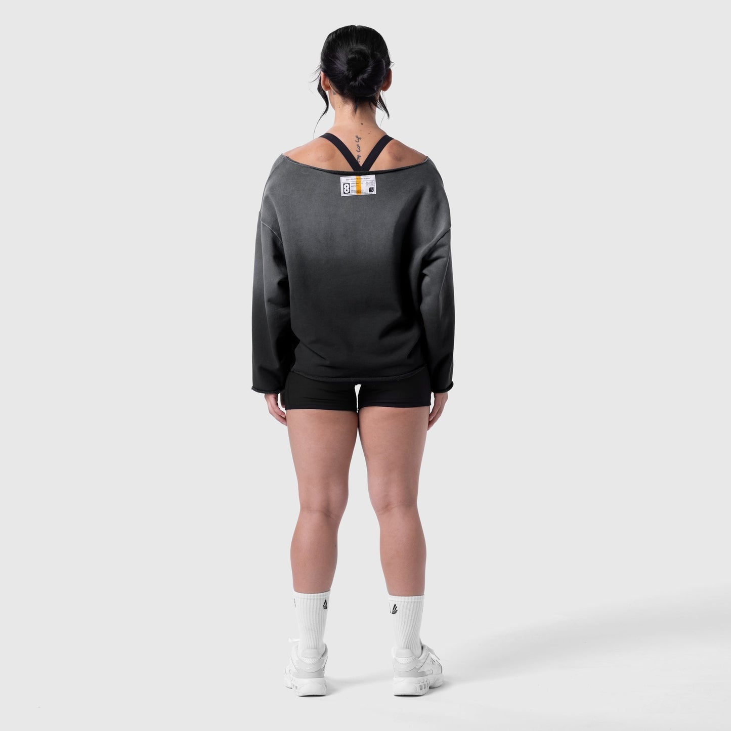 W049. Raw Hem Oversized Crewneck Black Sun Fade | ASRV Discount