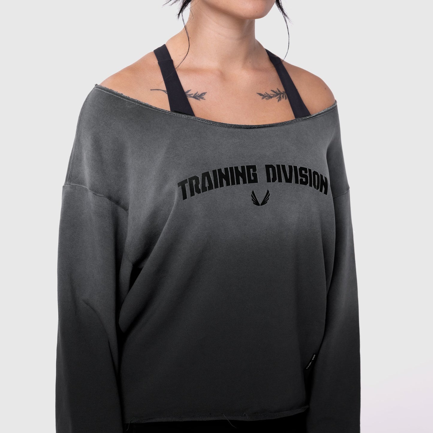 W049. Raw Hem Oversized Crewneck Black Sun Fade | ASRV Discount